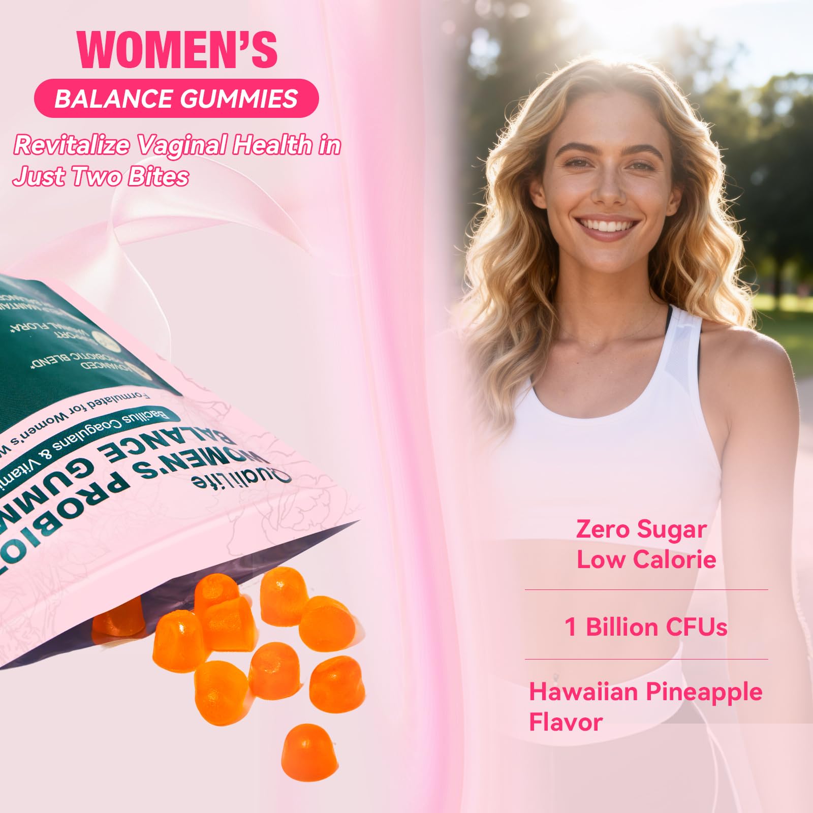 QualiLife Feminine Balance Gummies in a bowl