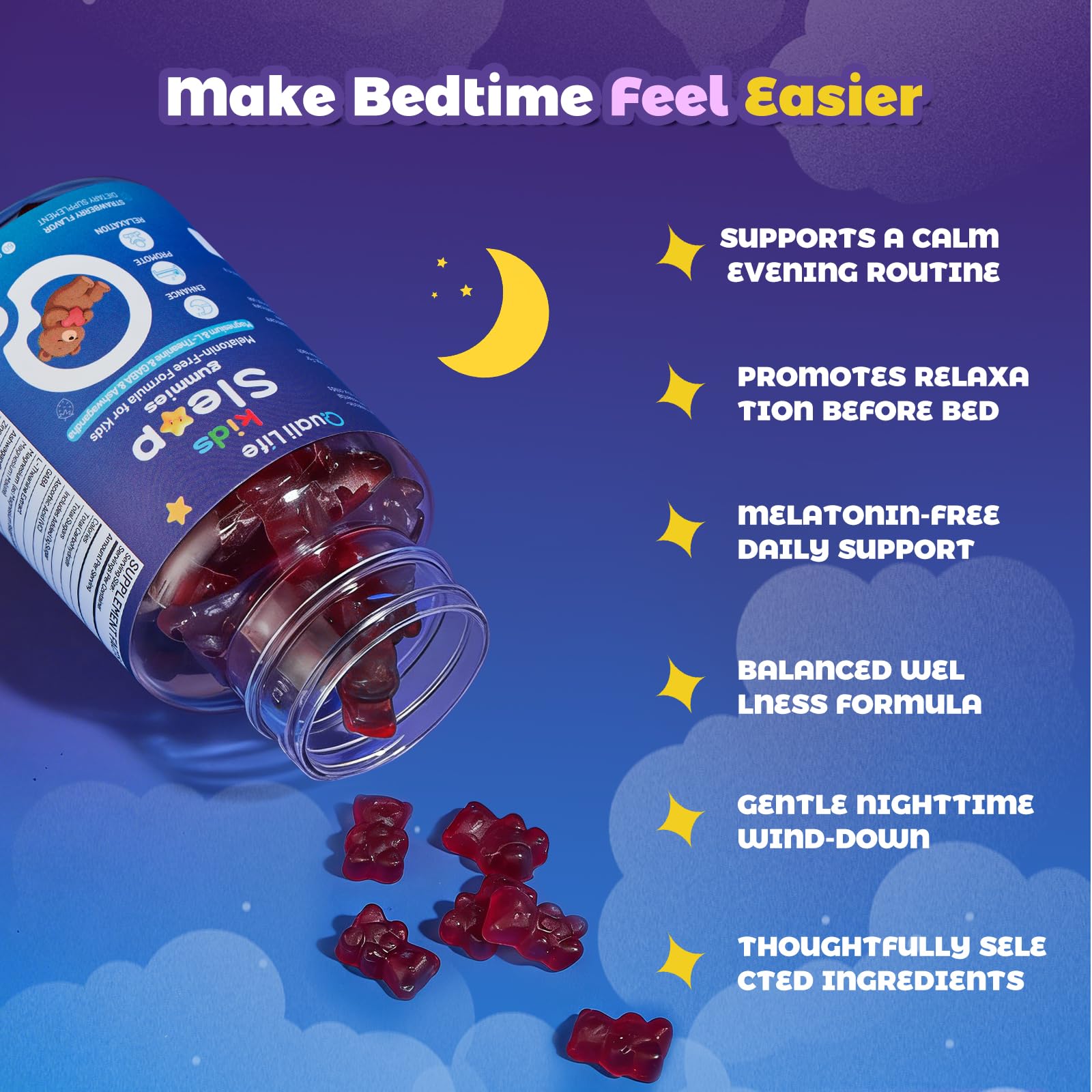 QualiLife Kids Sleep Gummies 200g back view with nutritional information