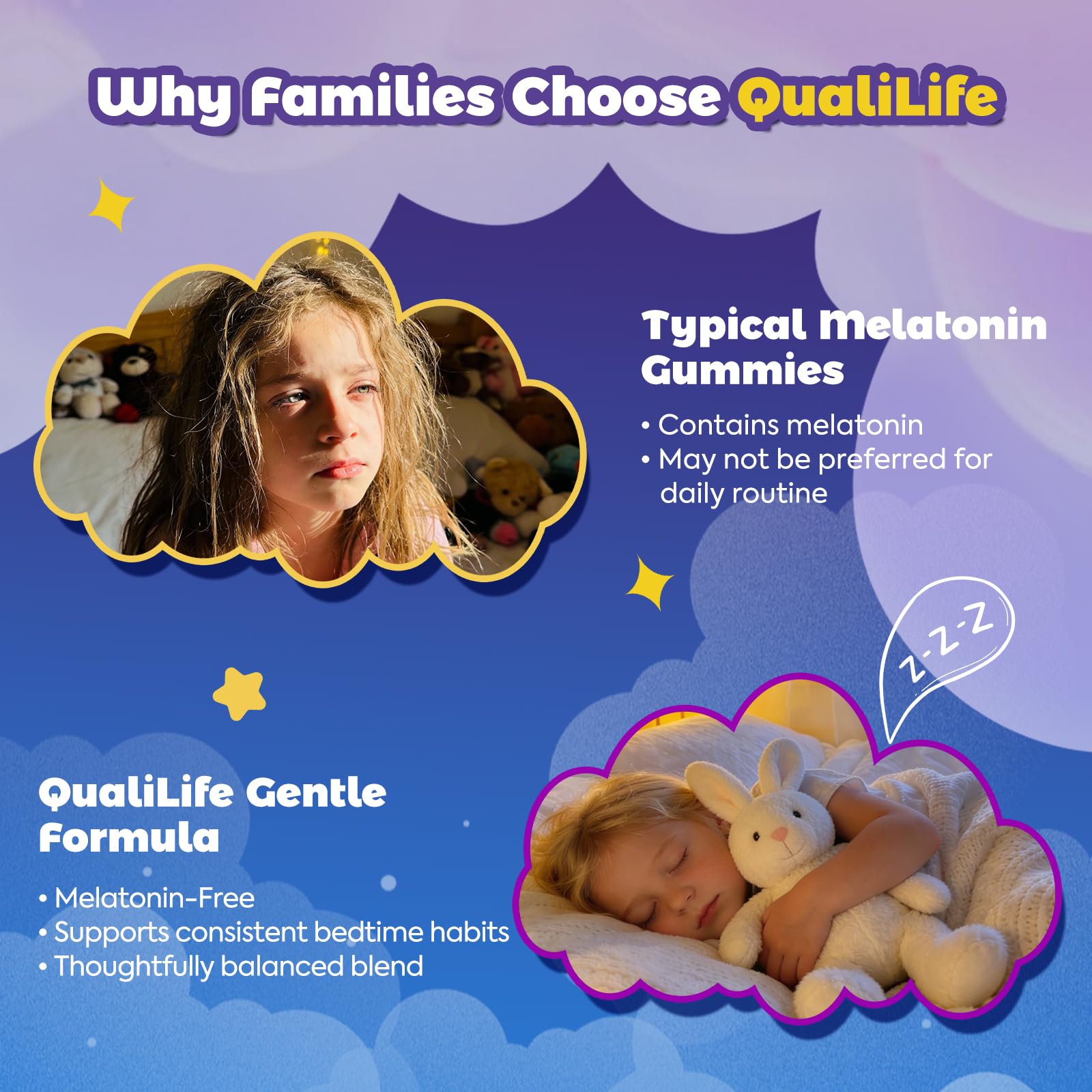 QualiLife Kids Sleep Gummies 200g with a glass of water