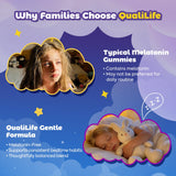 QualiLife Kids Sleep Gummies 200g with a glass of water