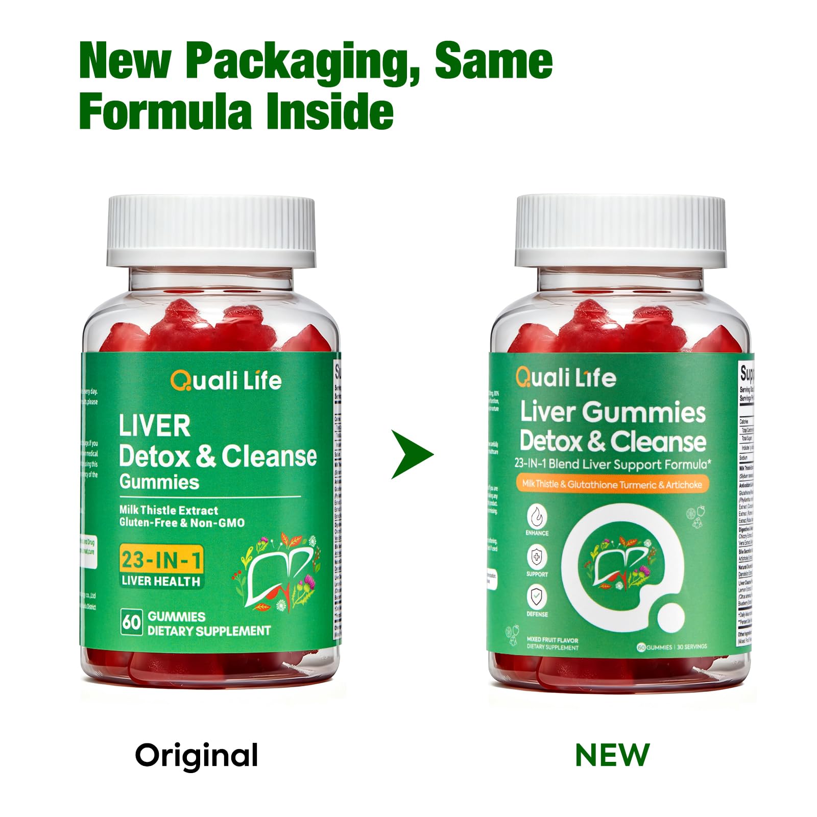 QualiLife Liver Support Gummies vegan and gluten-free label