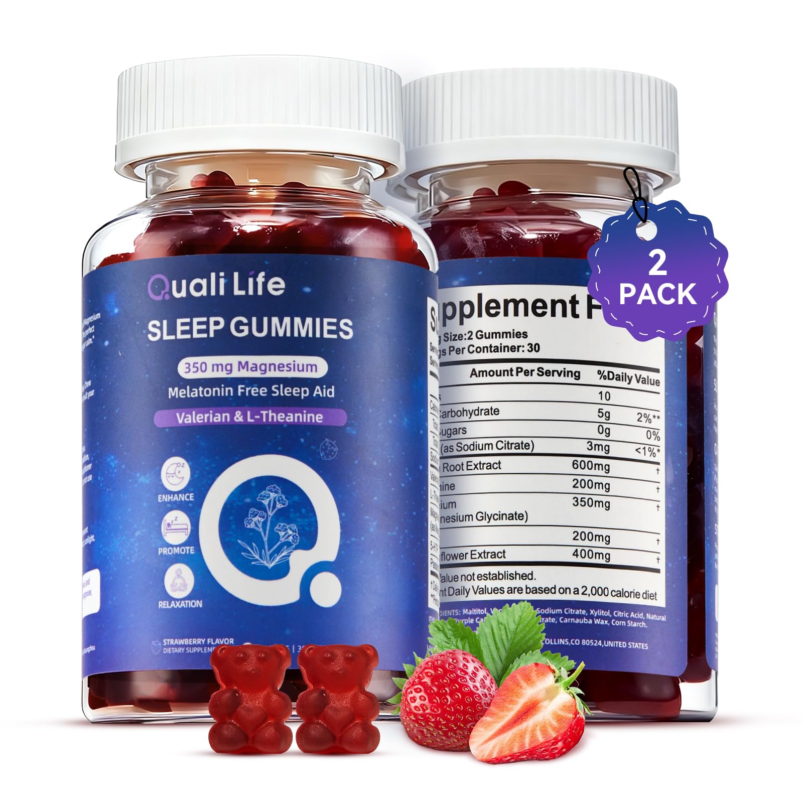 QualiLife Sleep Gummies 60 Count Strawberry flavour front view
