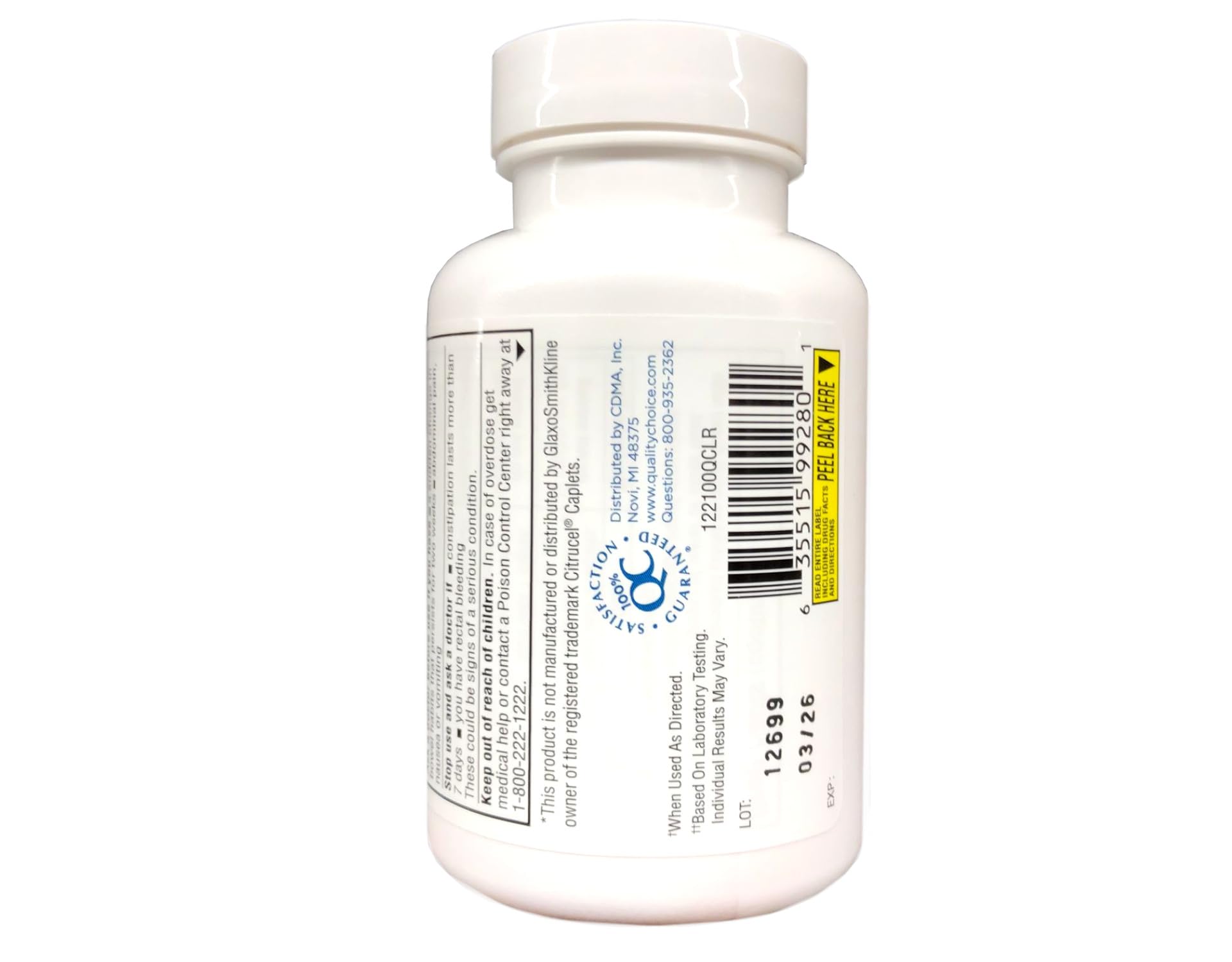 Quality Choice Fiber Therapy Caplets 500mg caplets in hand