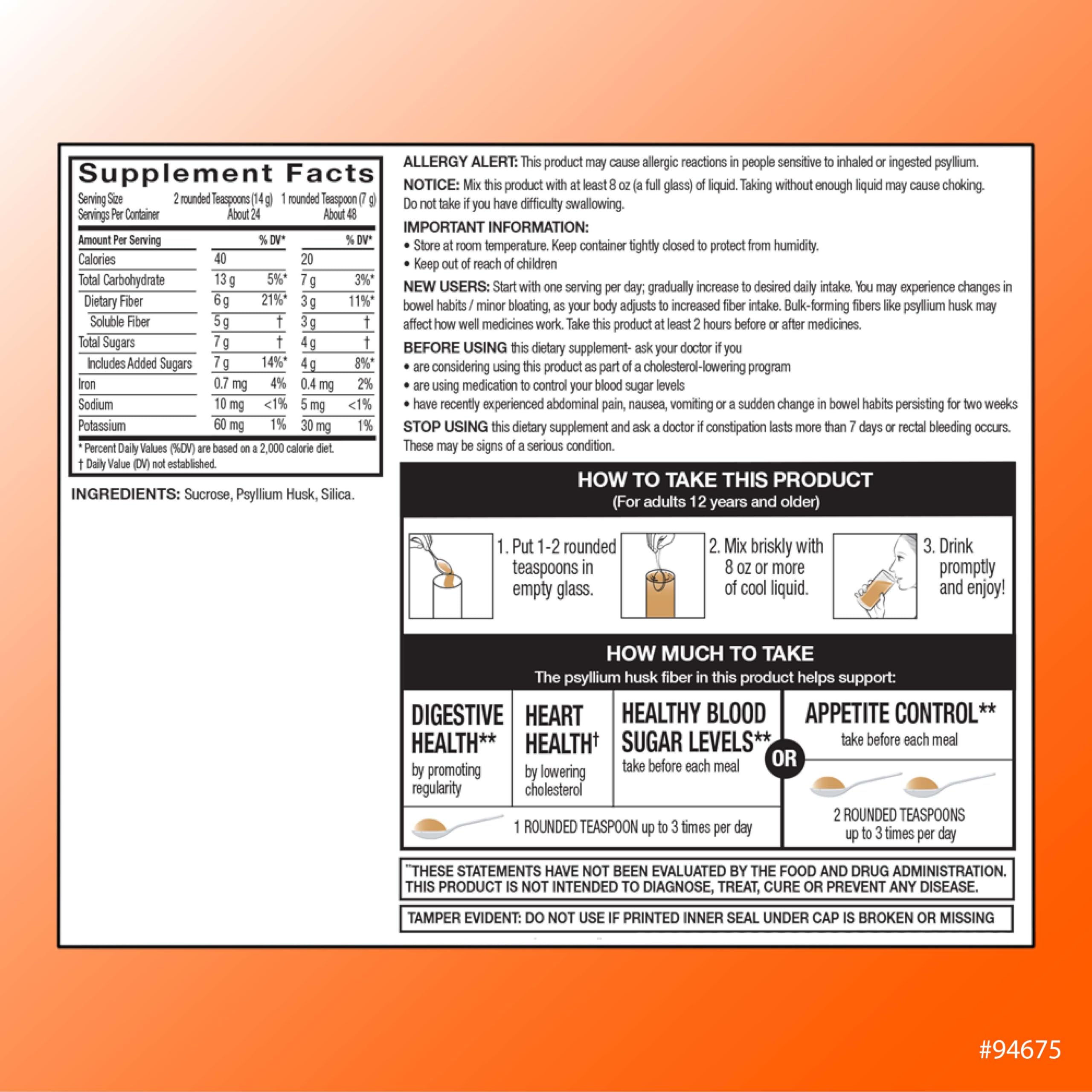 Quality Choice Psyllium Husk Fiber Powder 358g back view