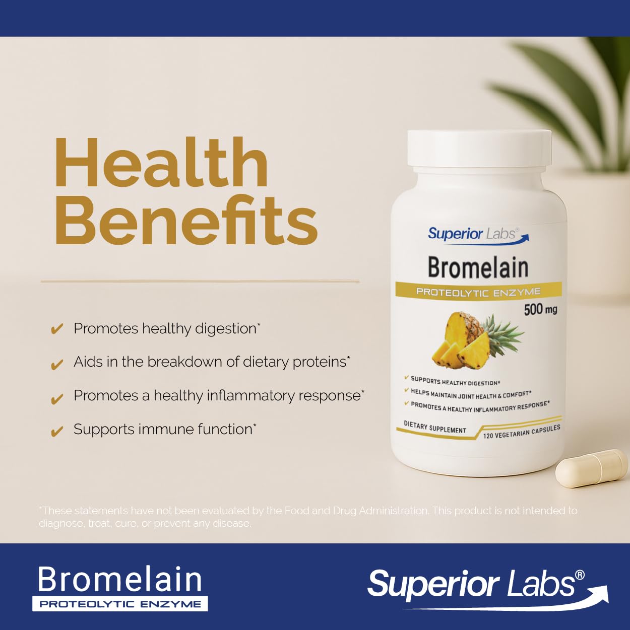 quality Labs Bromelain 500mg supplement bottle with cap