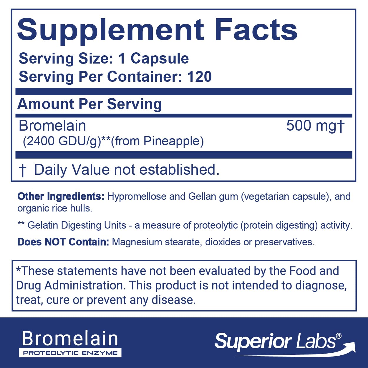 quality Labs Bromelain 500mg supplement side view