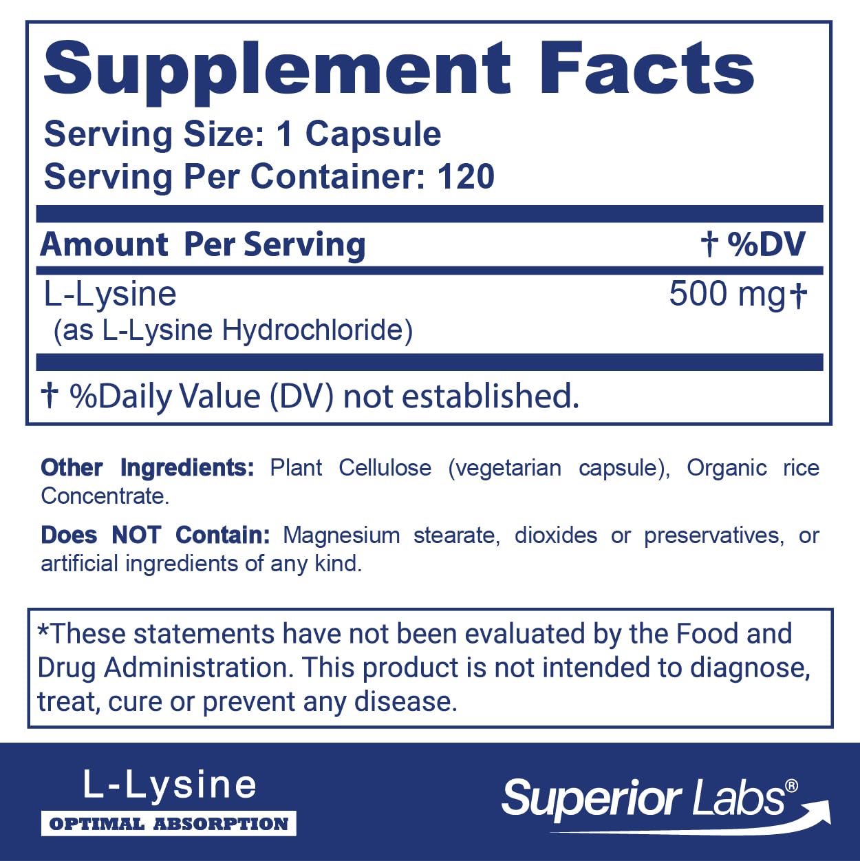 quality Labs L-Lysine 500mg supplement back view