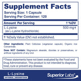 quality Labs L-Lysine 500mg supplement back view
