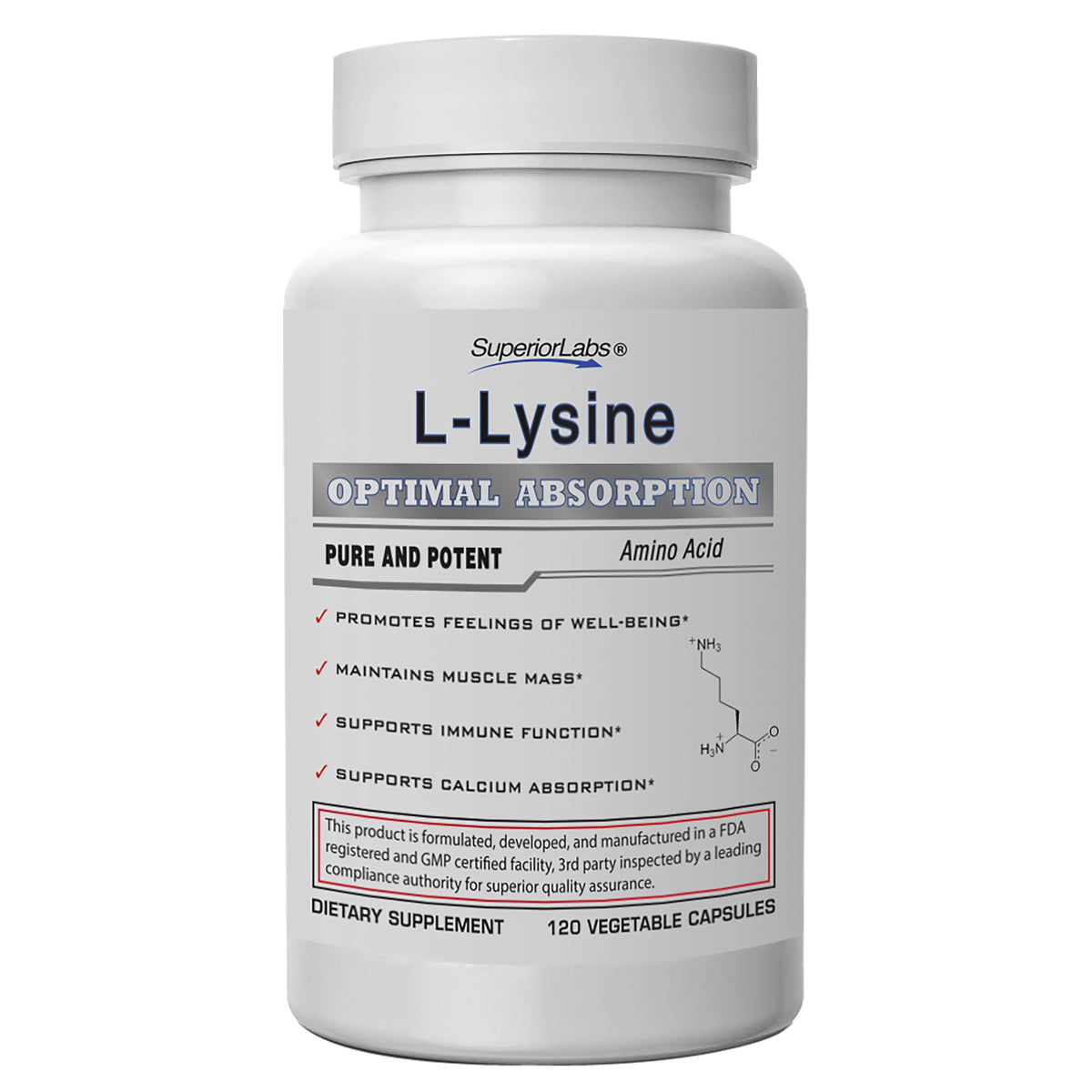 quality Labs L-Lysine 500mg supplement front view