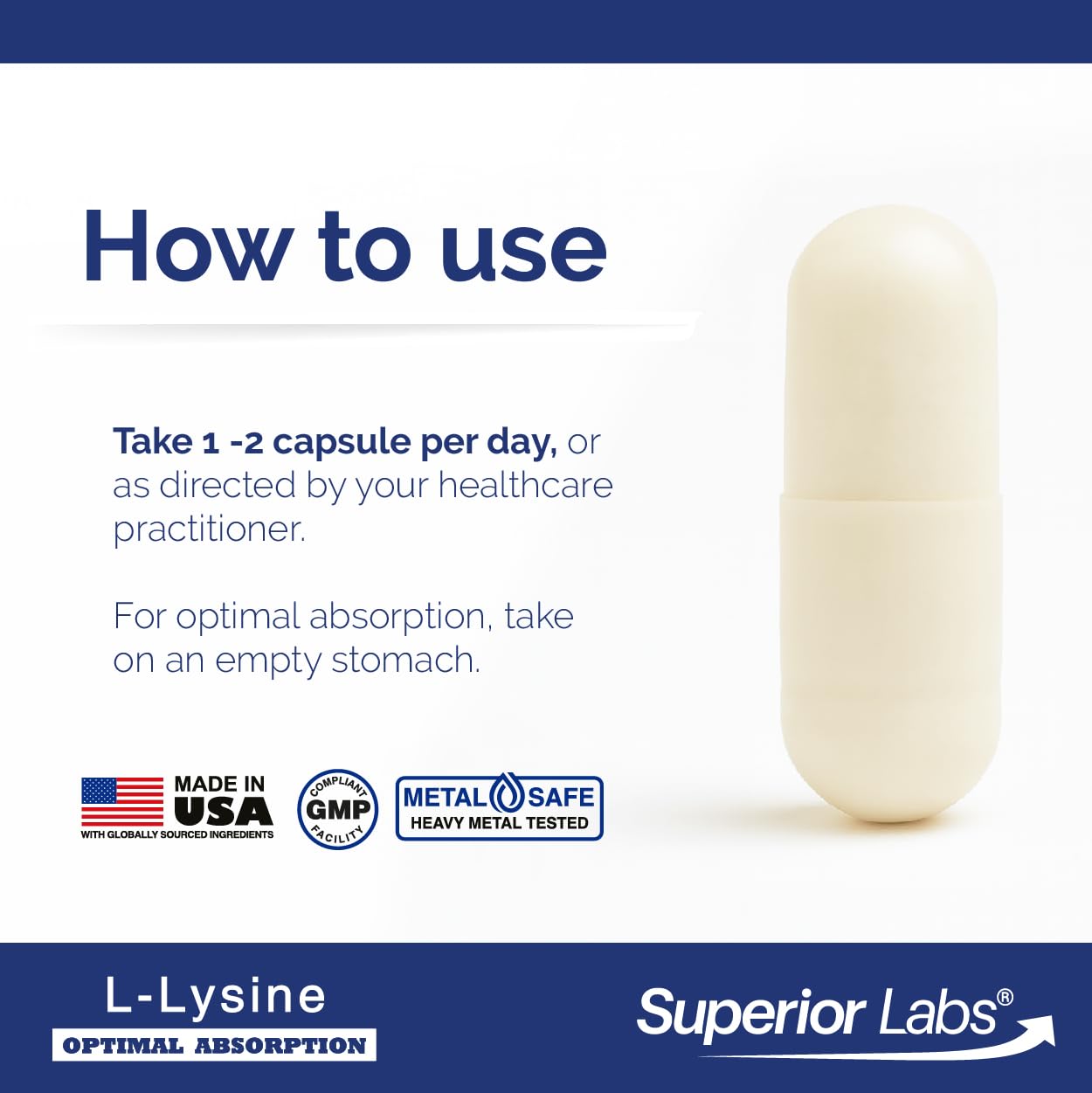 quality Labs L-Lysine 500mg supplement side view