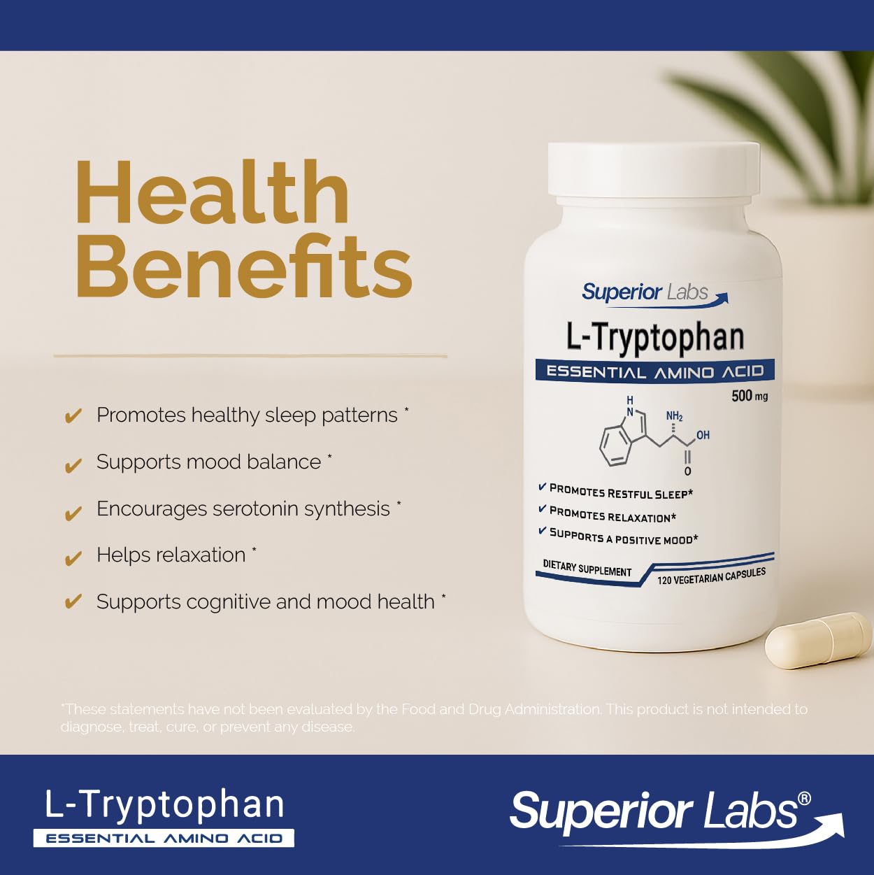 quality Labs L-Tryptophan 500mg dietary supplement back view