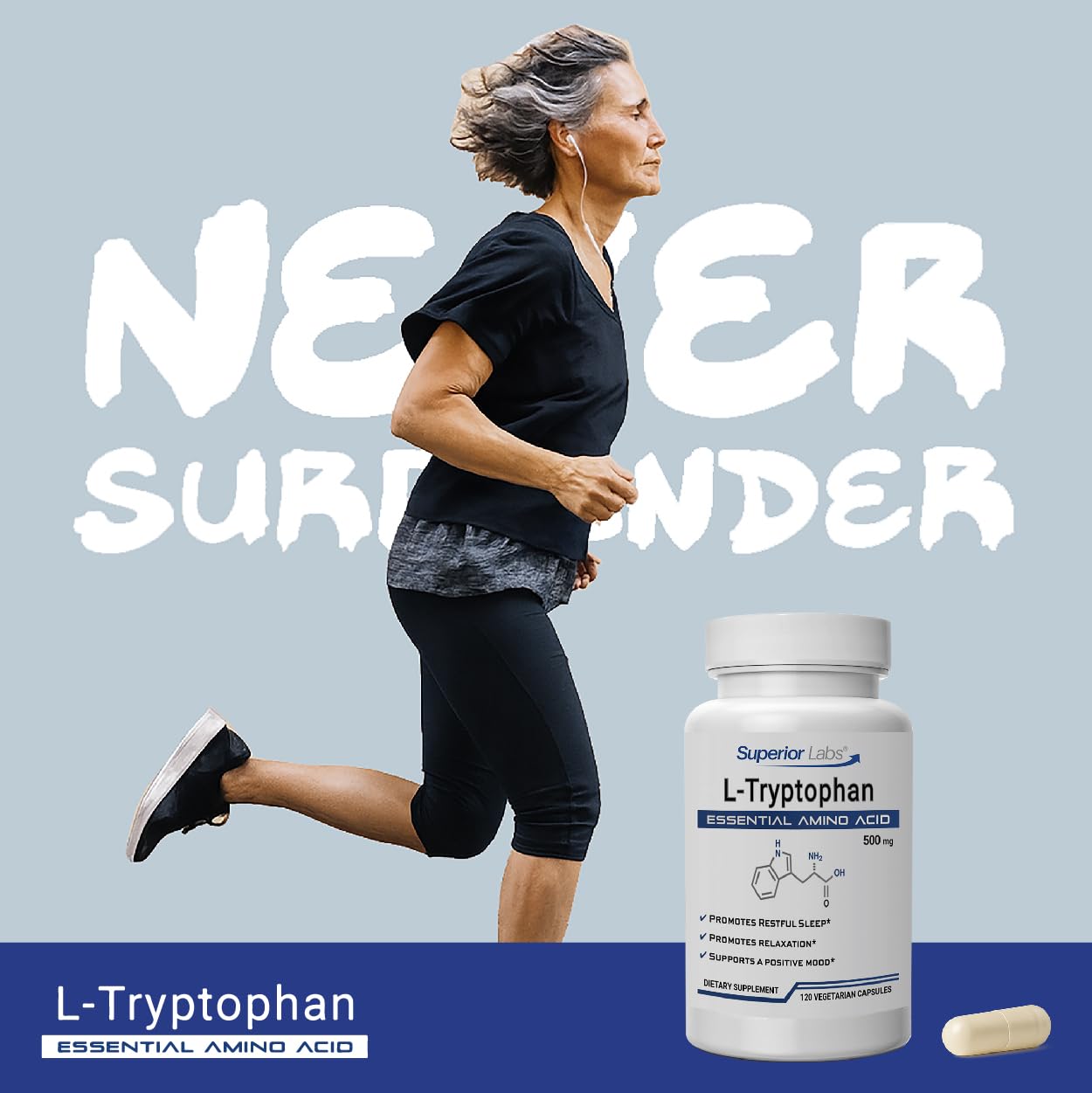 quality Labs L-Tryptophan 500mg dietary supplement with ingredients list