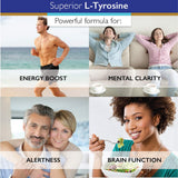 quality Labs L-Tyrosine 500mg supplement on a wooden table