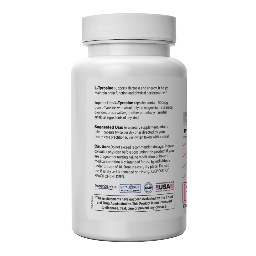 quality Labs L-Tyrosine 500mg supplement side view