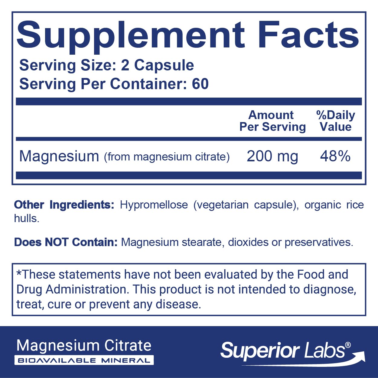 quality Labs Magnesium Citrate 200mg capsule bottle side view