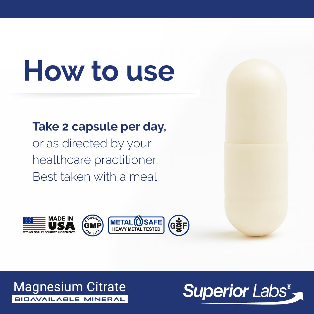 quality Labs Magnesium Citrate 200mg capsules on a wooden table