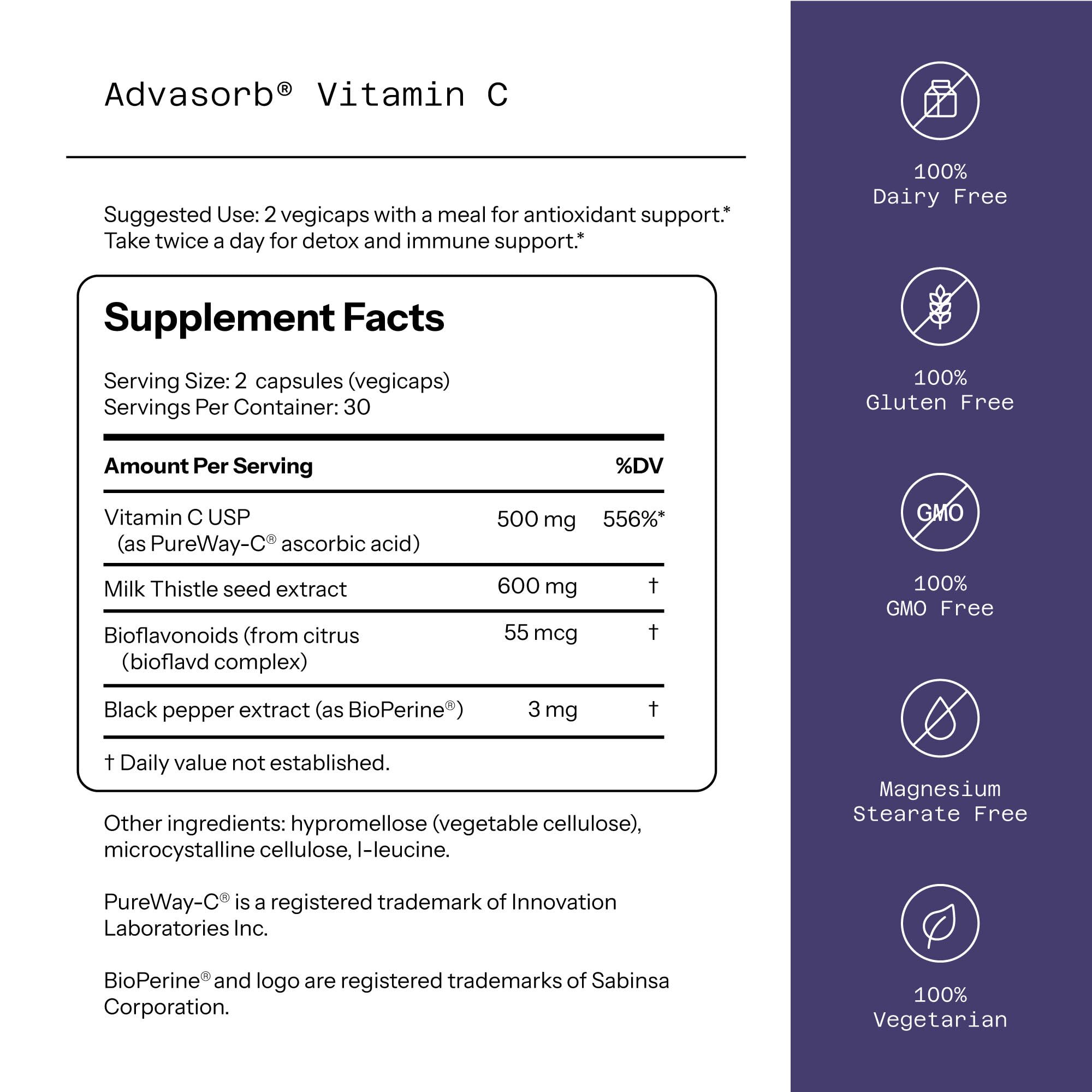 Quality of Life Advasorb Vitamin C Capsules side view