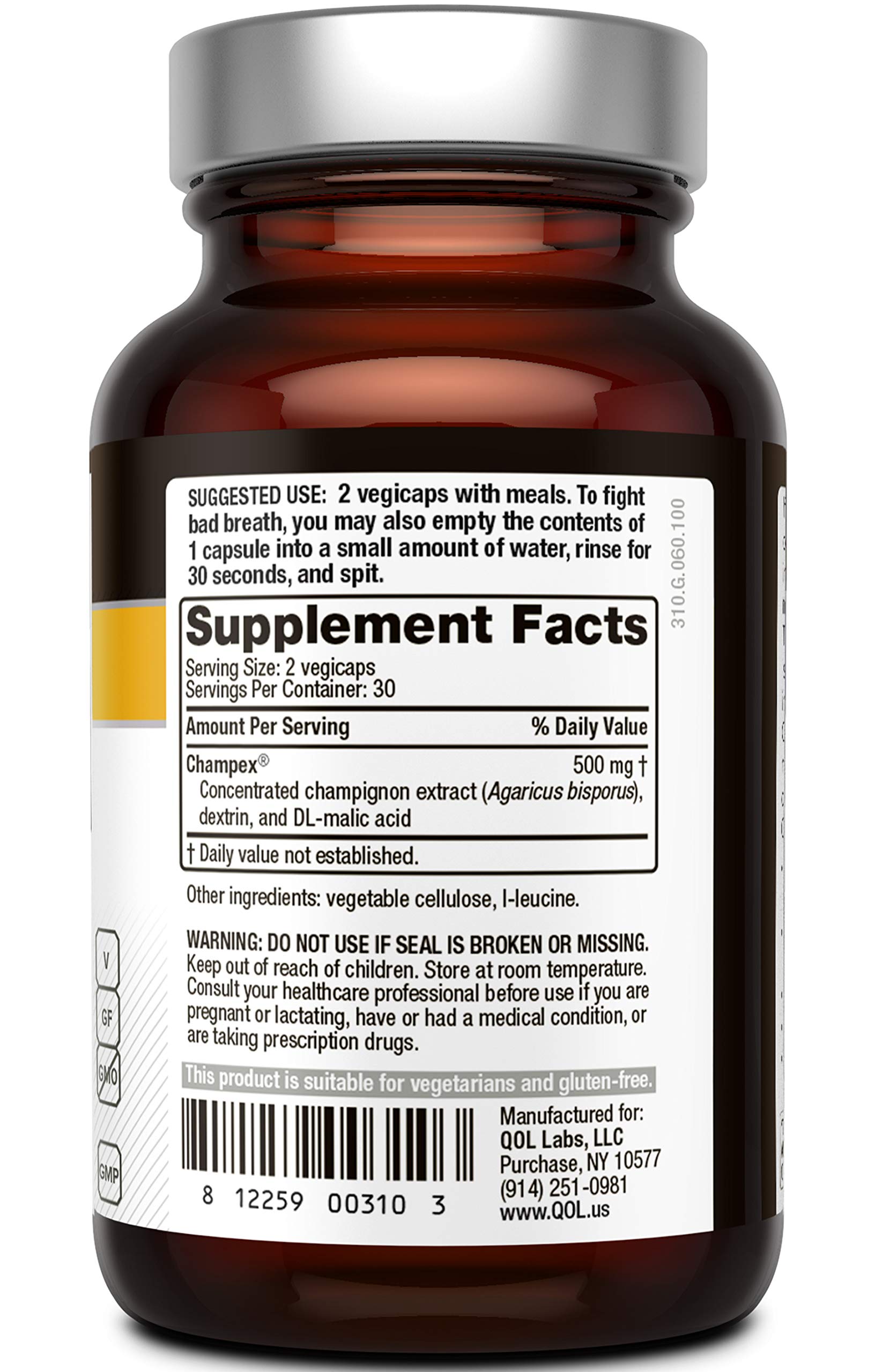 Quality of Life Deodorex Champignon Mushroom Capsules side view
