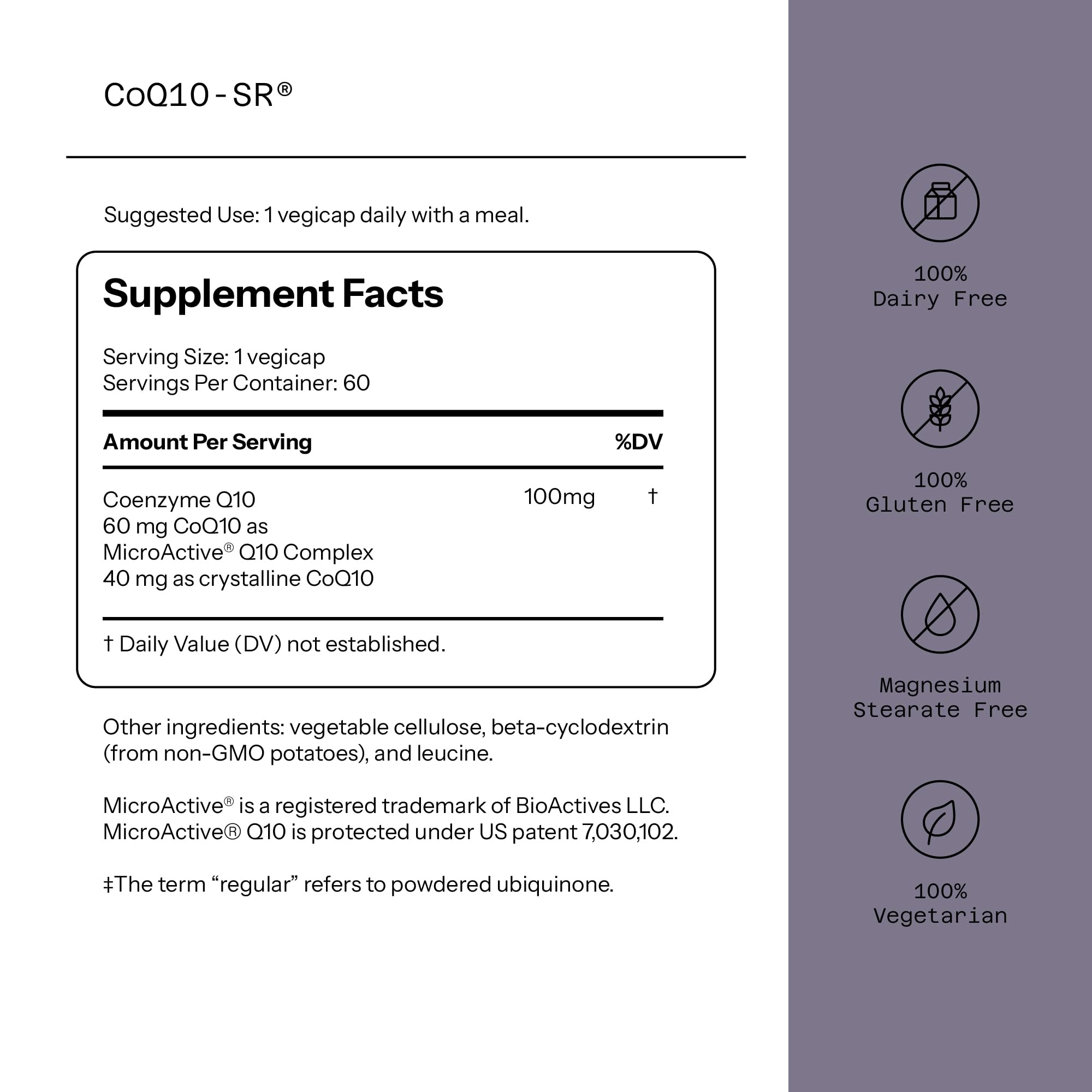 Quality of Life MicroActive CoQ10-SR 60mg capsule bottle side view