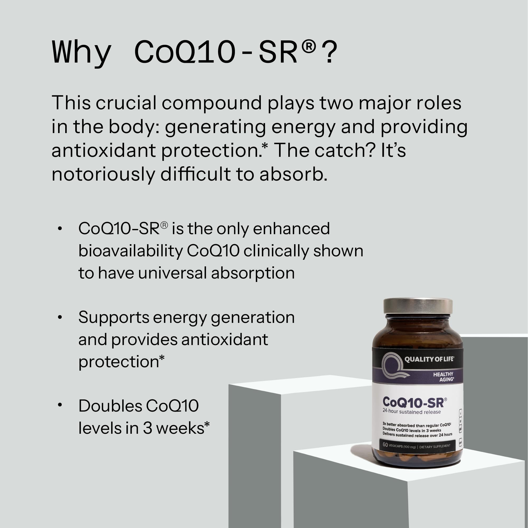 Quality of Life MicroActive CoQ10-SR 60mg capsules in hand