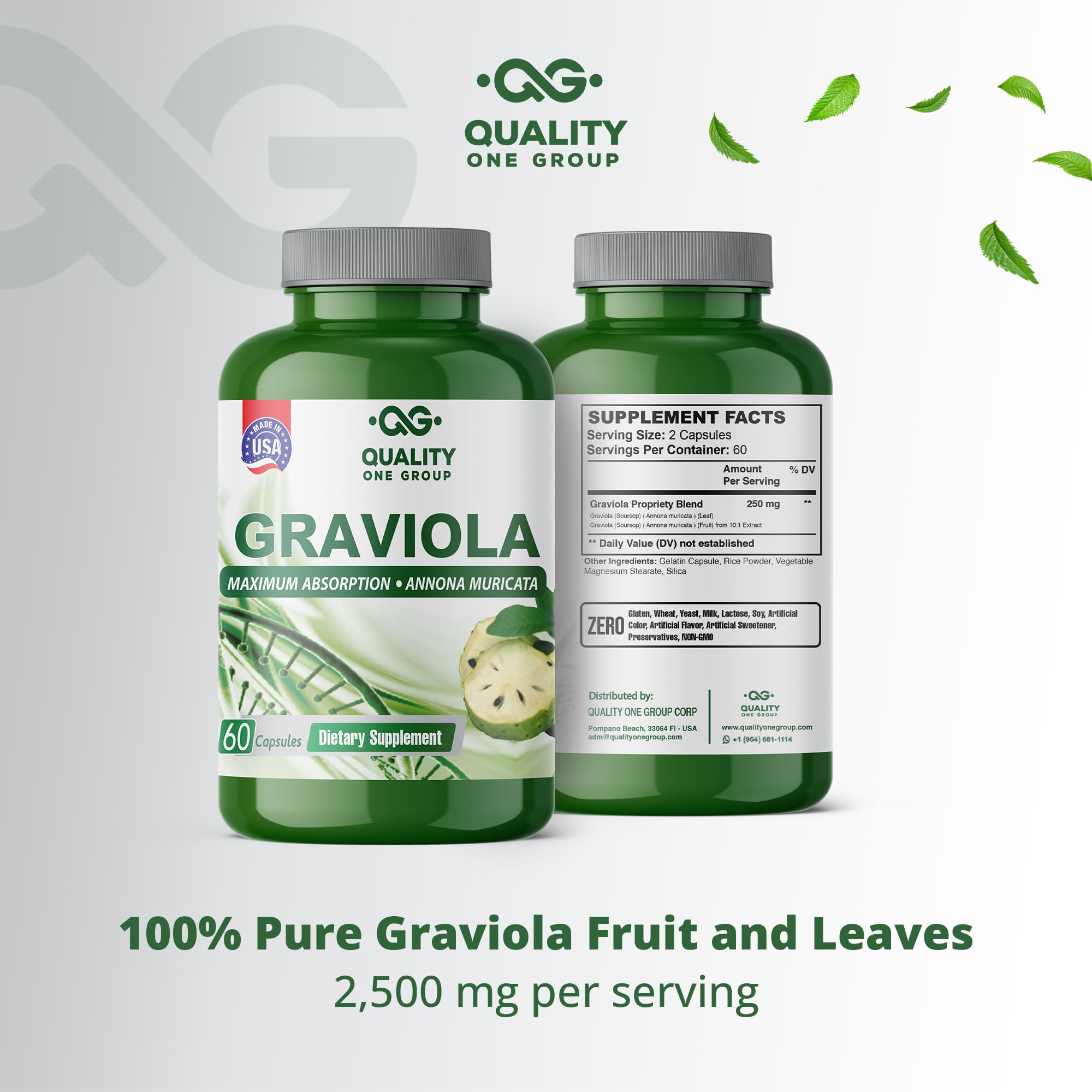 QUALITY ONE Graviola Extract Capsules lifestyle scene with fresh graviola