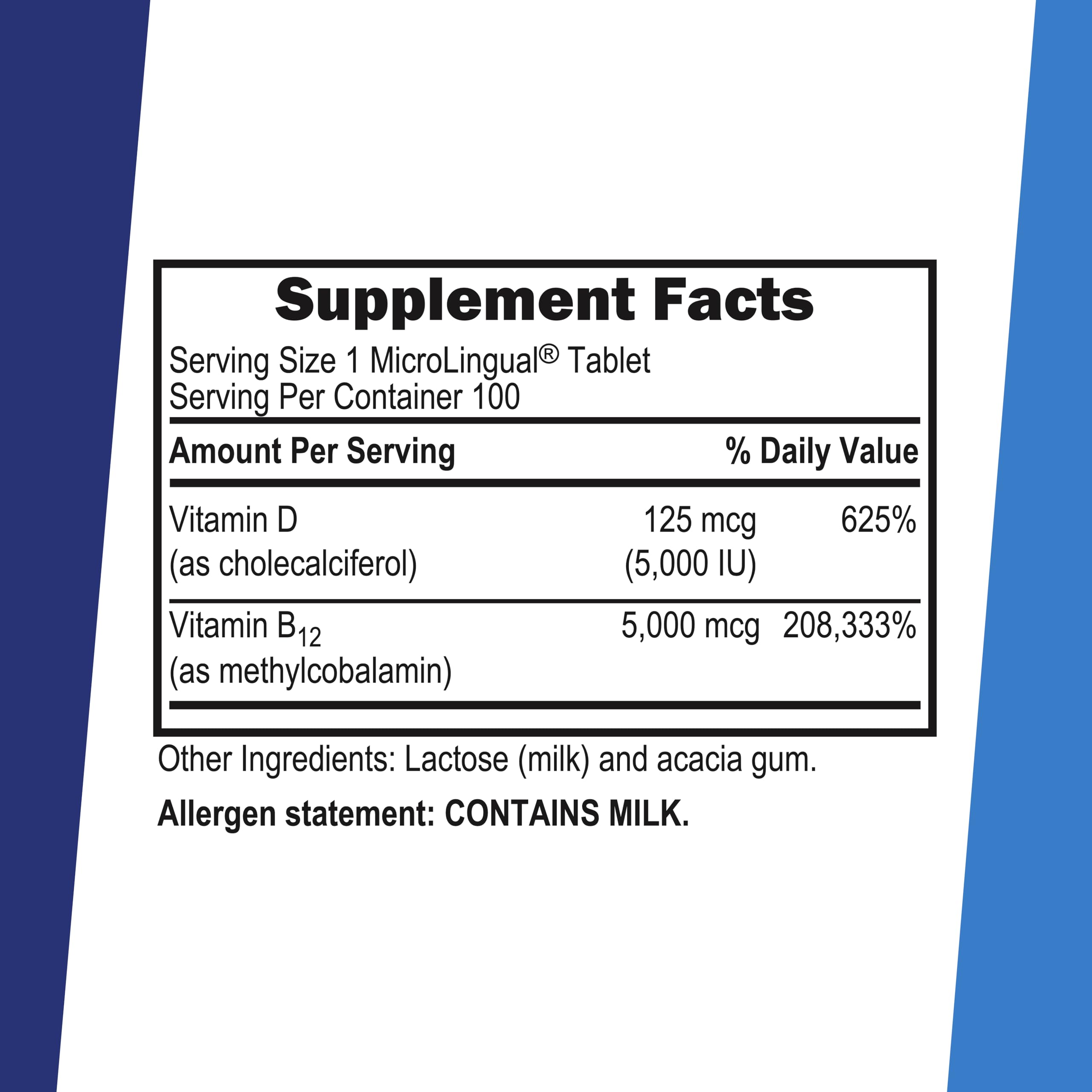 quality Source Vitamin B12 and D3 supplement side view