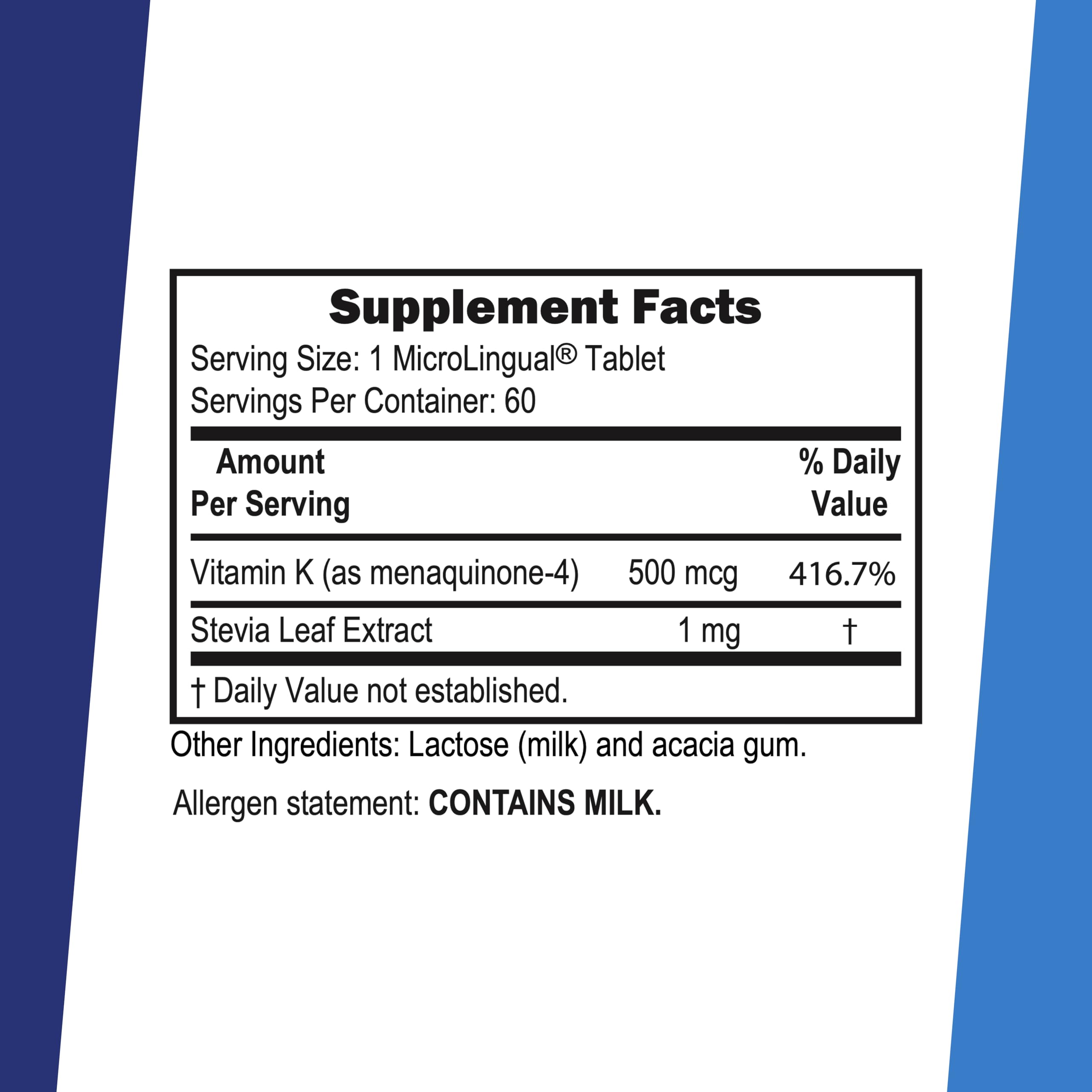quality Source Vitamin K1 500 mcg packaging side view