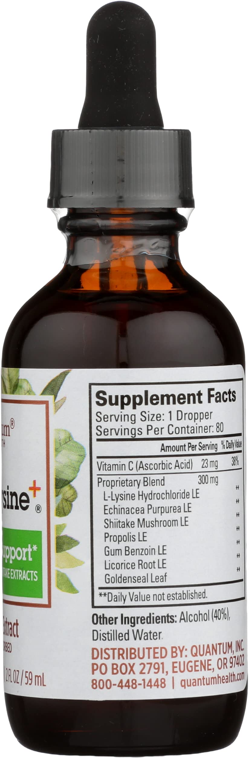 Quantum Health Super Lysine+ Liquid Extract close-up of label