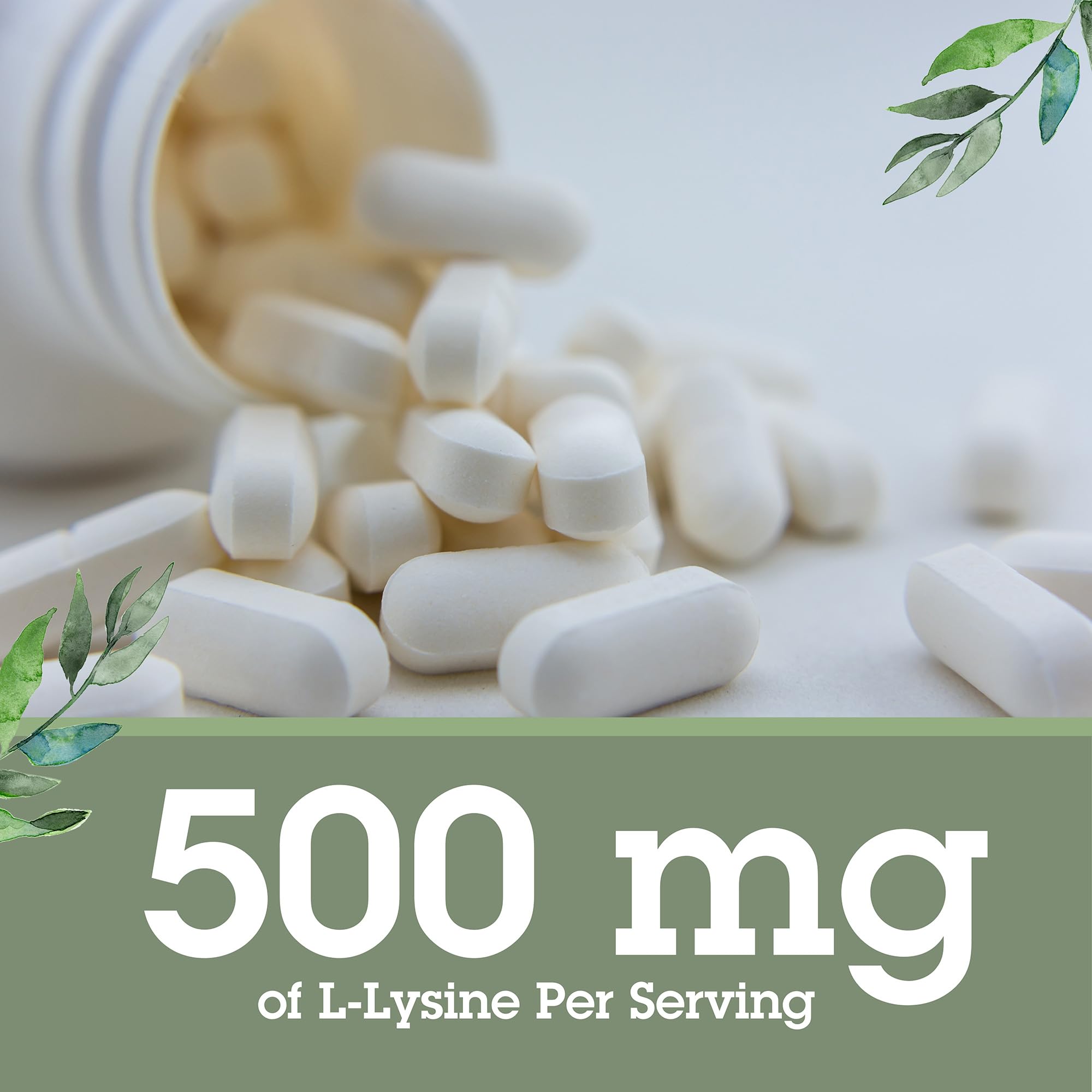 Quantum L-Lysine 500mg supplement tablets in a bowl