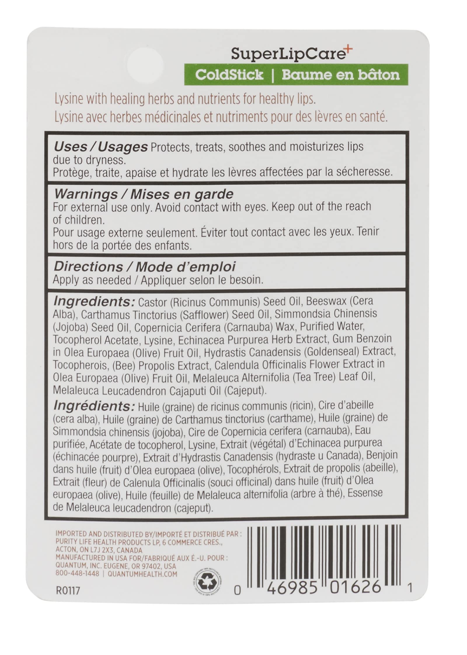 Quantum L-Lysine Supplement 9g side view highlighting dosage