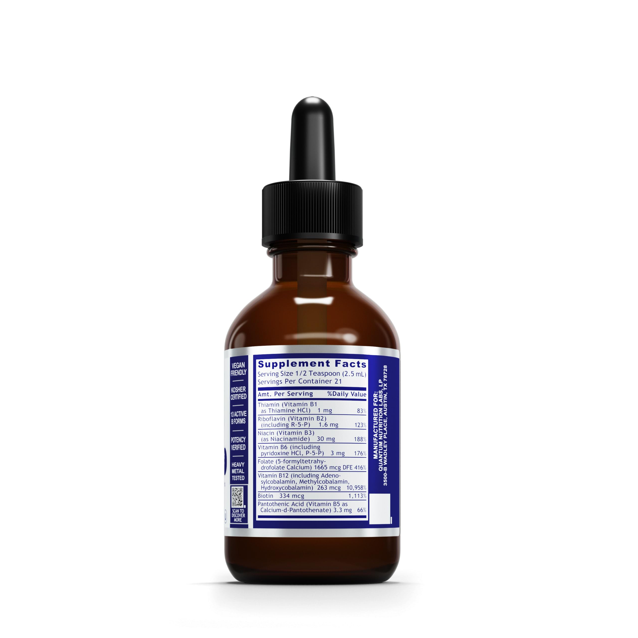 Quantum Nutrition Max Energy B Liquid Supplement back view with ingredients