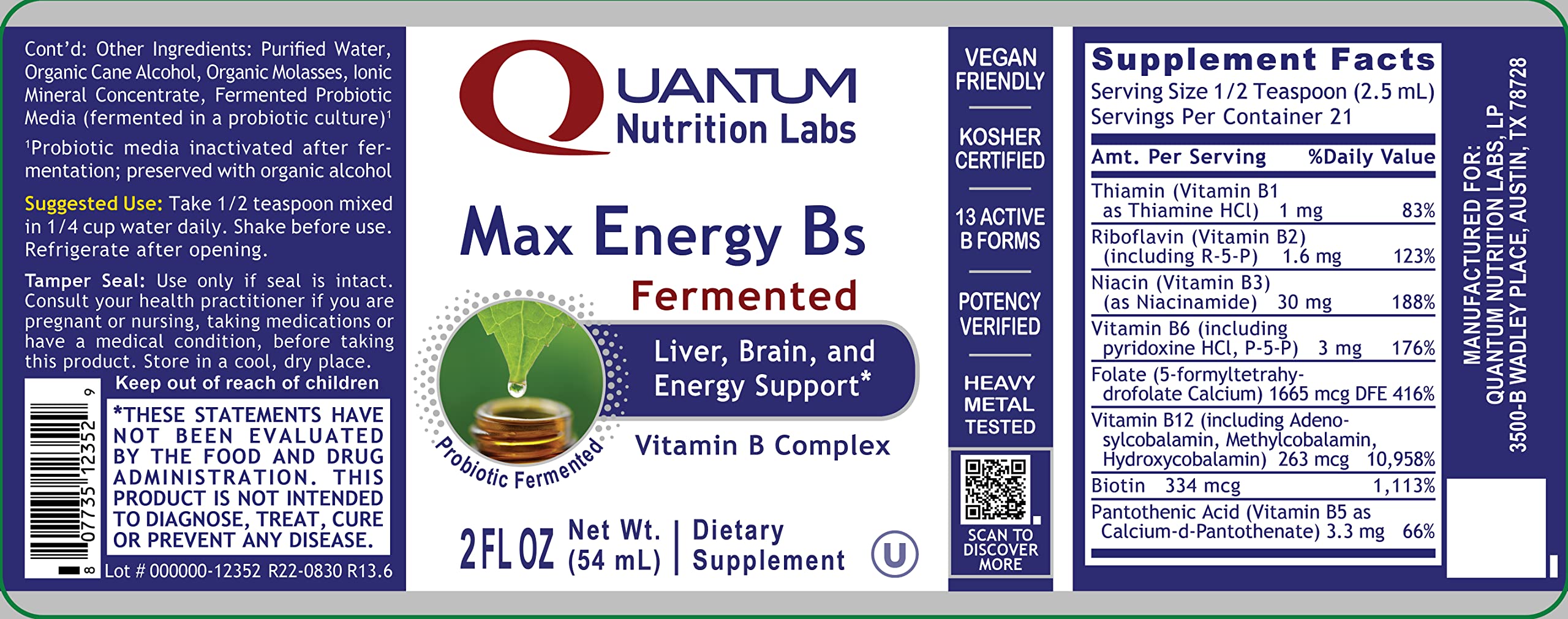 Quantum Nutrition Max Energy B Liquid Supplement packaging details