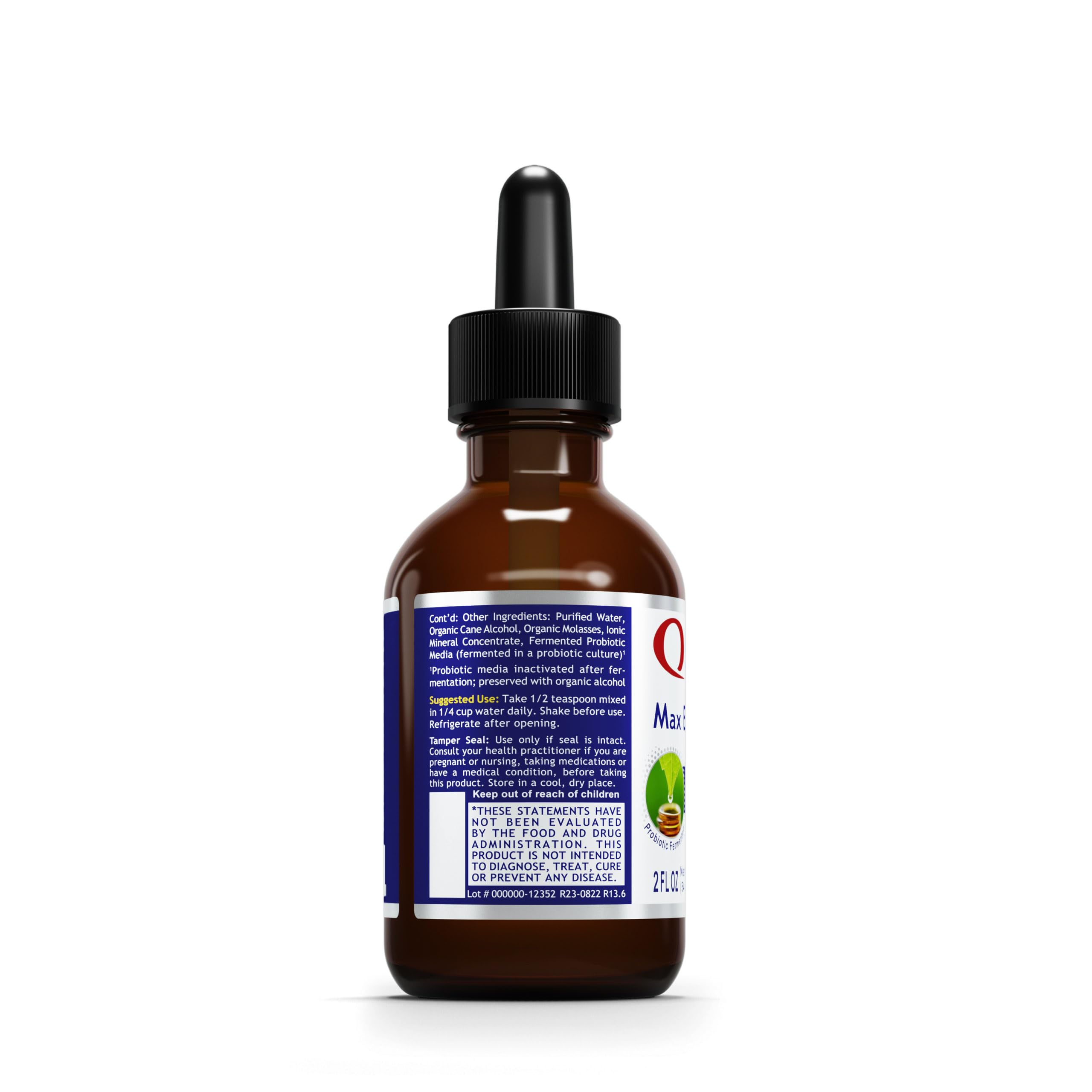 Quantum Nutrition Max Energy B Liquid Supplement side view showing dosage instructions