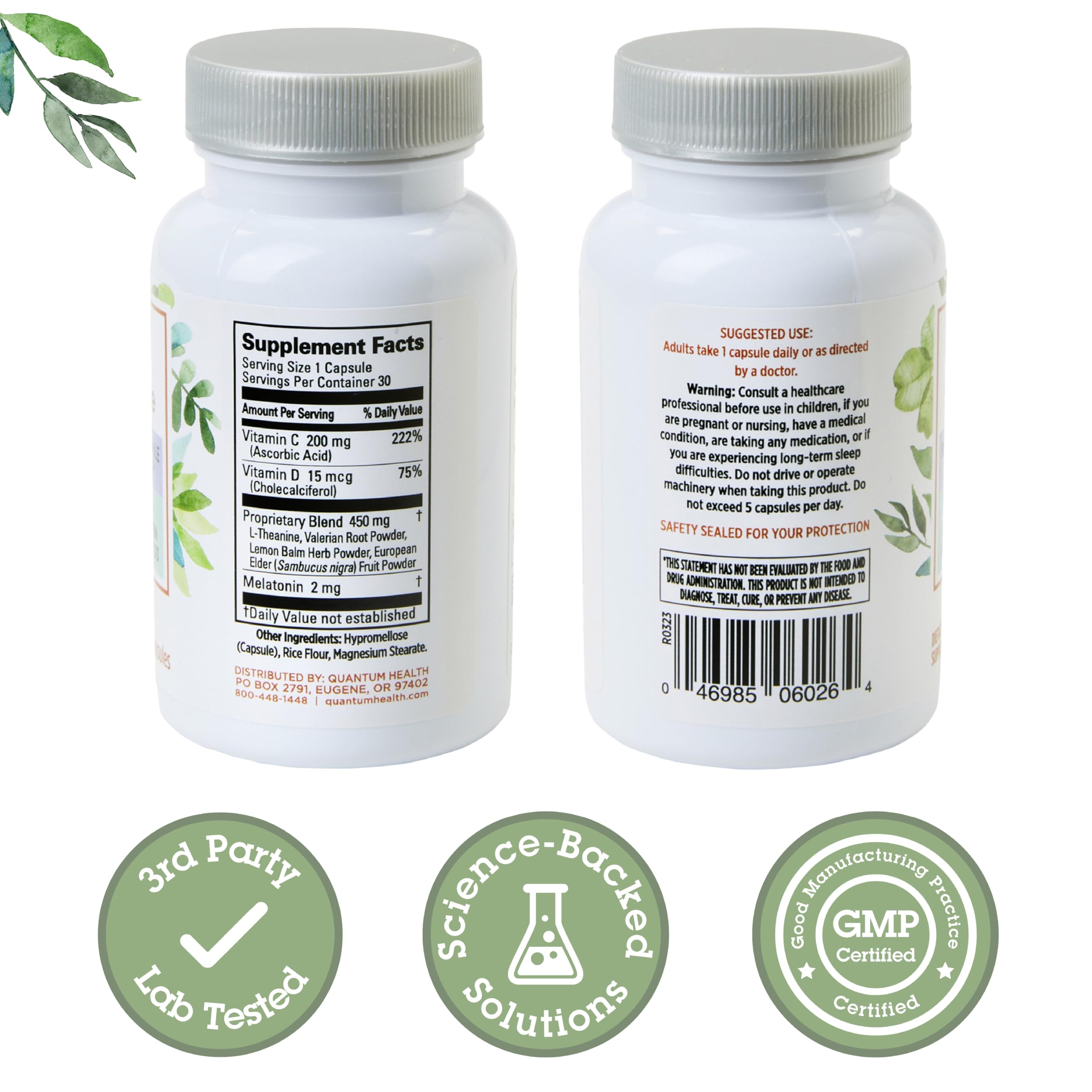 Quantum Sleep daily wellness Melatonin 2mg capsule side view