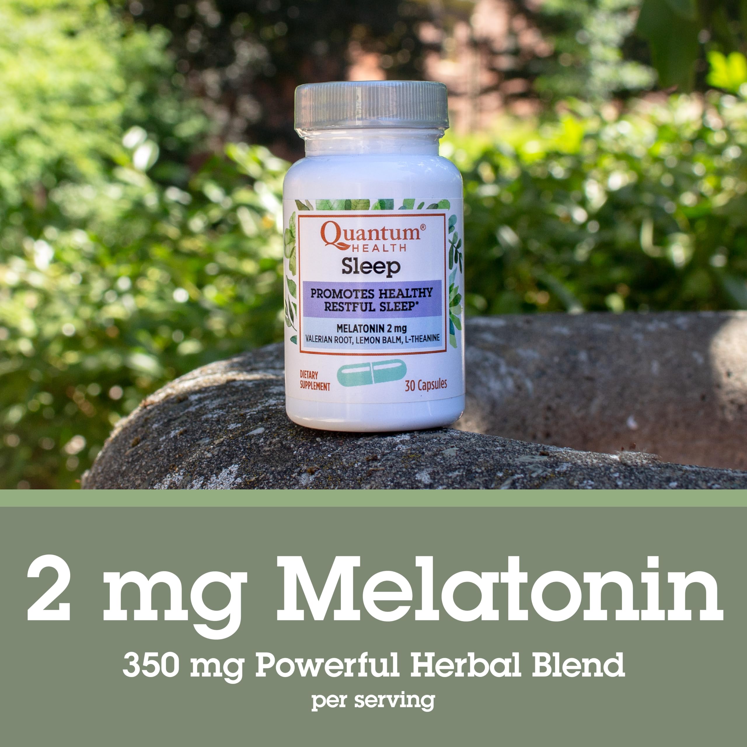 Quantum Sleep Melatonin 2mg Herbal Sleep Aid capsules in hand