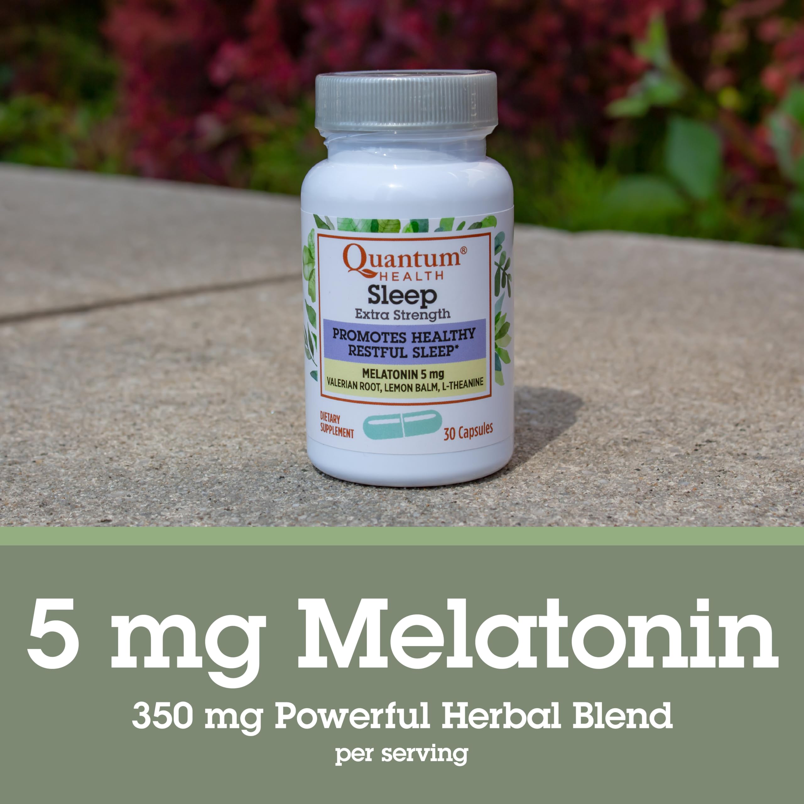 Quantum Sleep Melatonin 5mg Capsules on a wooden table