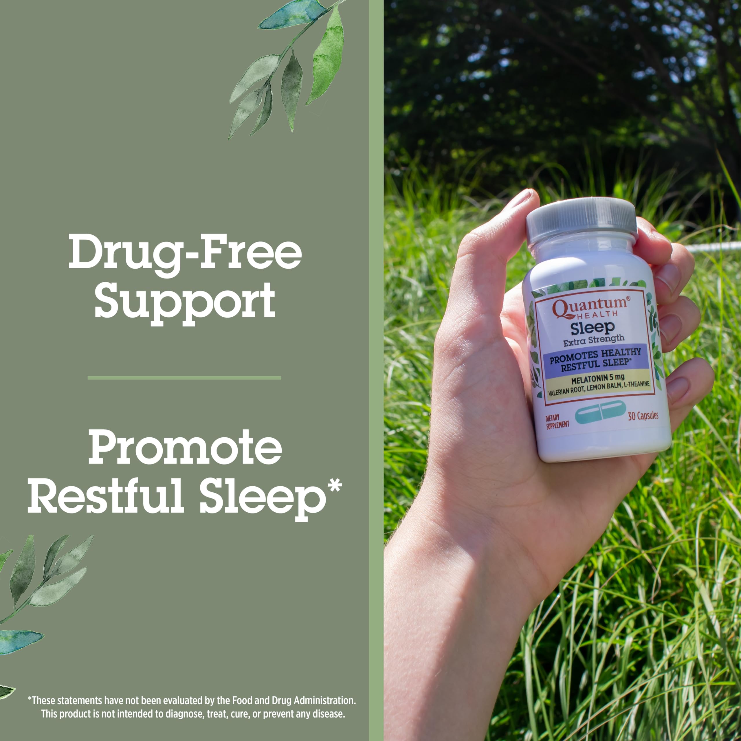 Quantum Sleep Melatonin 5mg Capsules with a glass of water