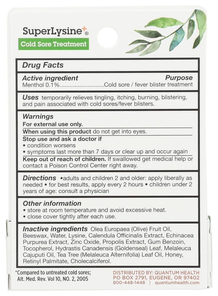 Quantum Super Lysine + Cream 7g tube with ingredients list