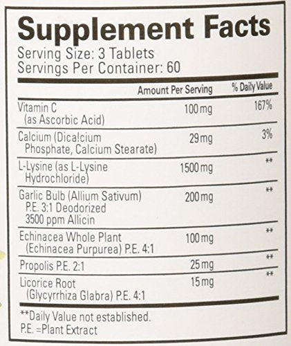 Quantum Super Lysine+ L-Lysine 1500mg tablets with ingredients list