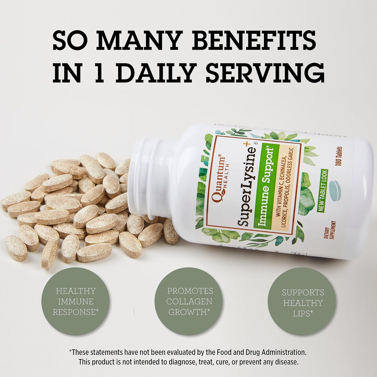 Quantum Super Lysine+ L-Lysine Supplement with a glass of water
