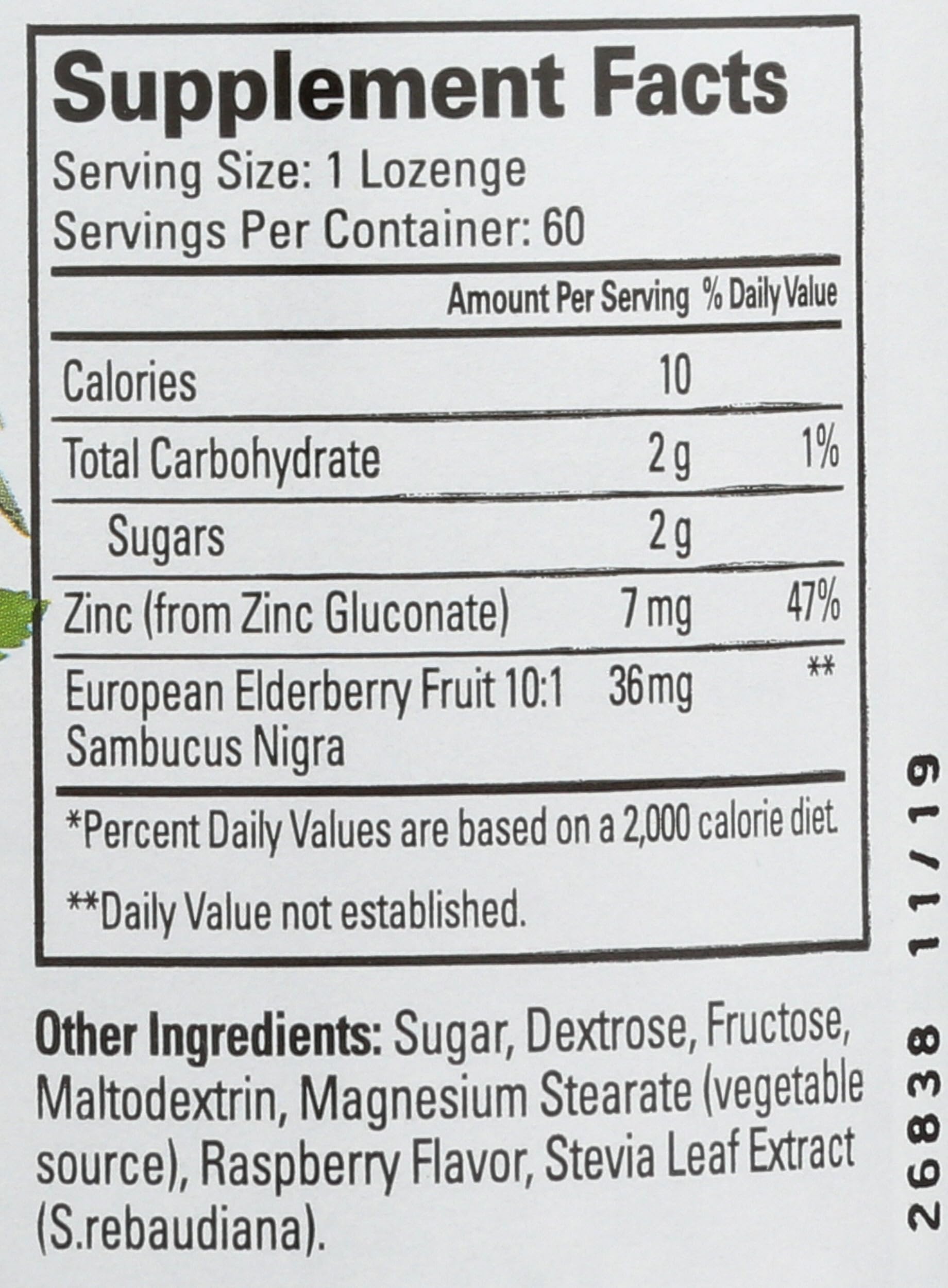 Quantum TheraZinc Elderberry Lozenges with raspberry flavour label