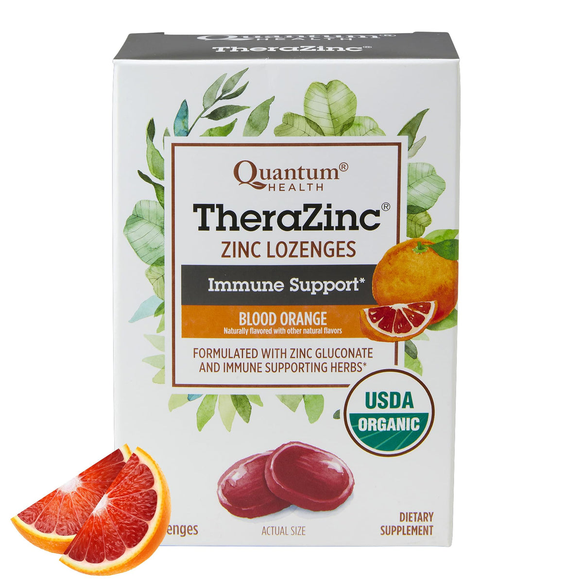 Quantum TheraZinc Organic Blood Orange Zinc Lozenges front view