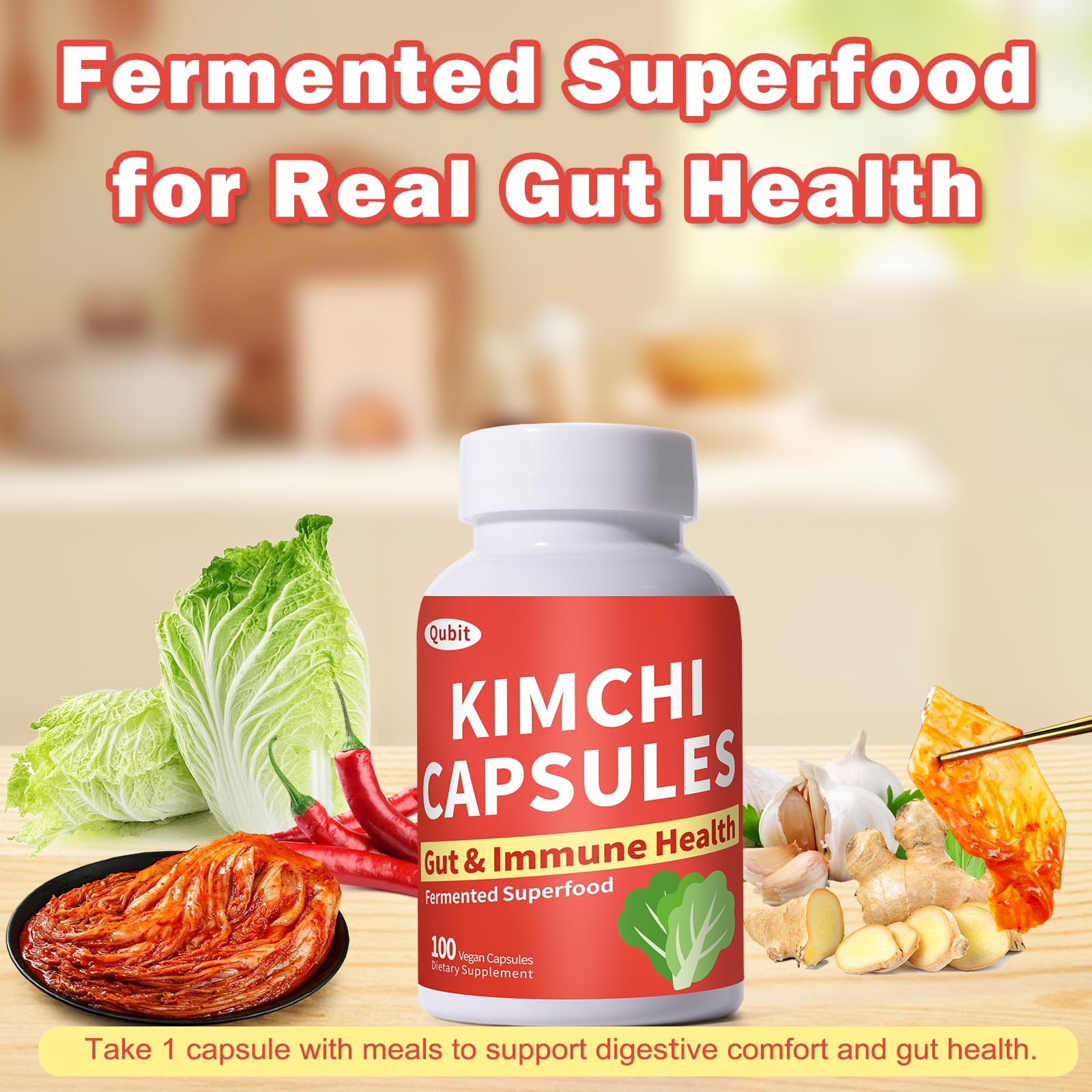 QUBIT Kimchi Capsules side view showing capsule details