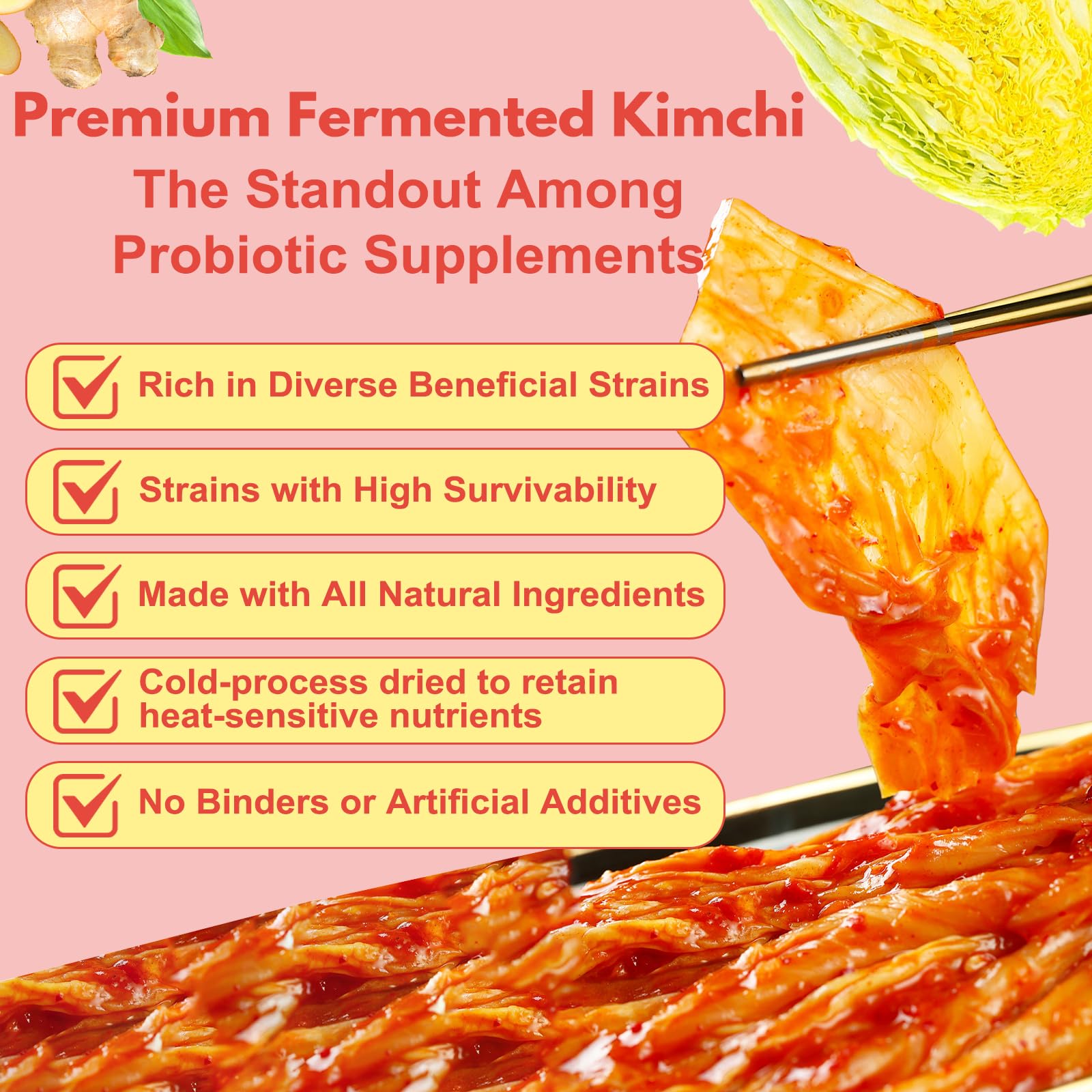 QUBIT Kimchi Supplement 170g packaging on a kitchen counter