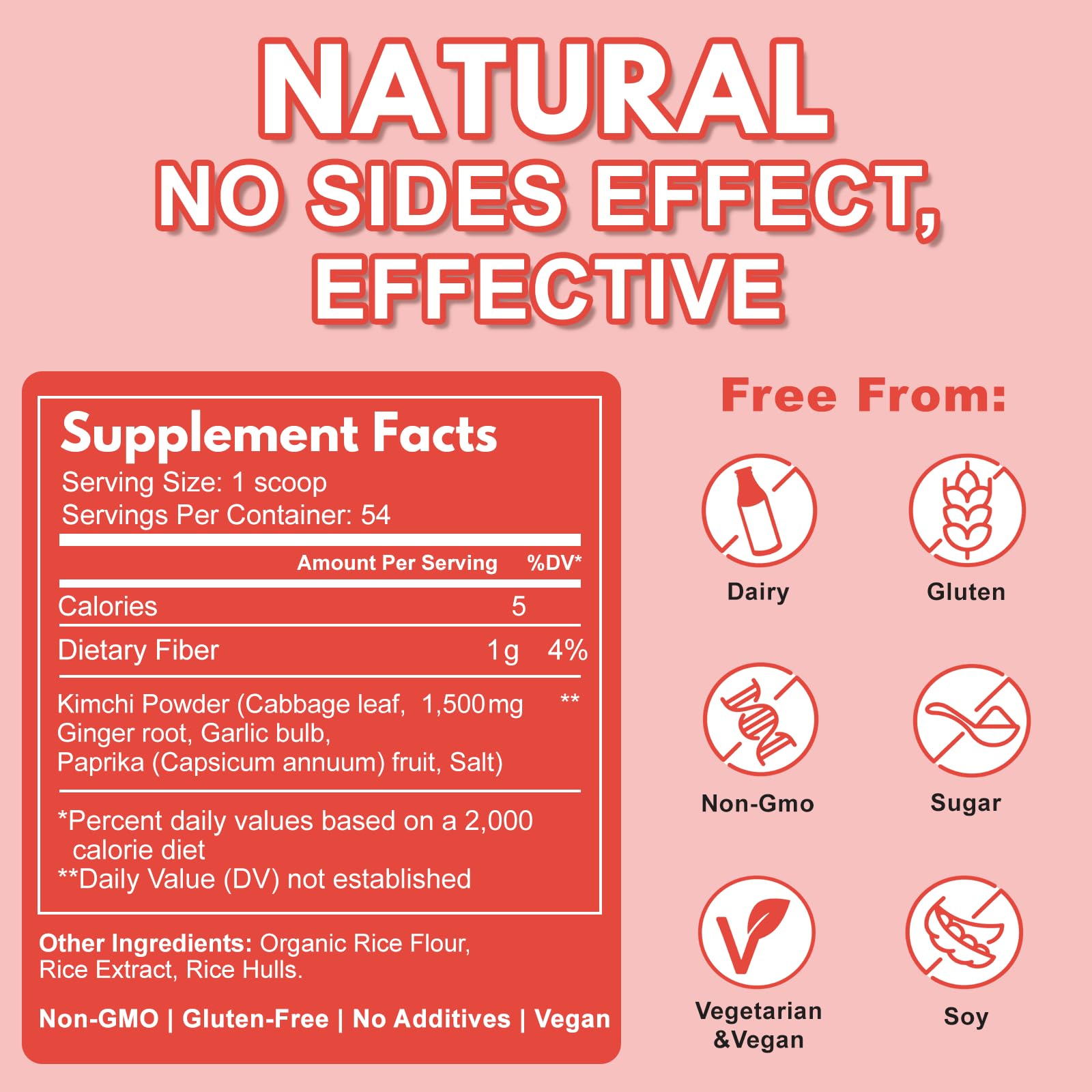 QUBIT Kimchi Supplement 170g side view with nutrition facts