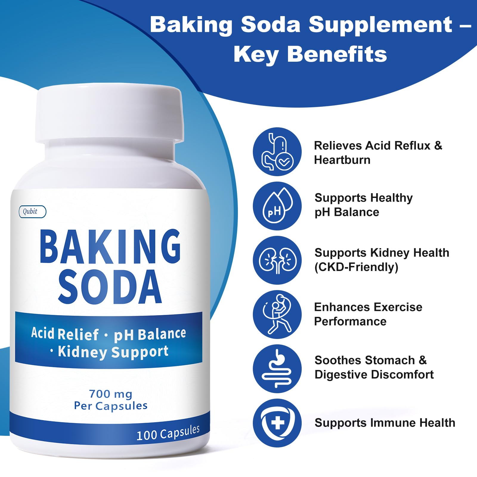 QUBIT Sodium Bicarbonate Capsules 700mg side view