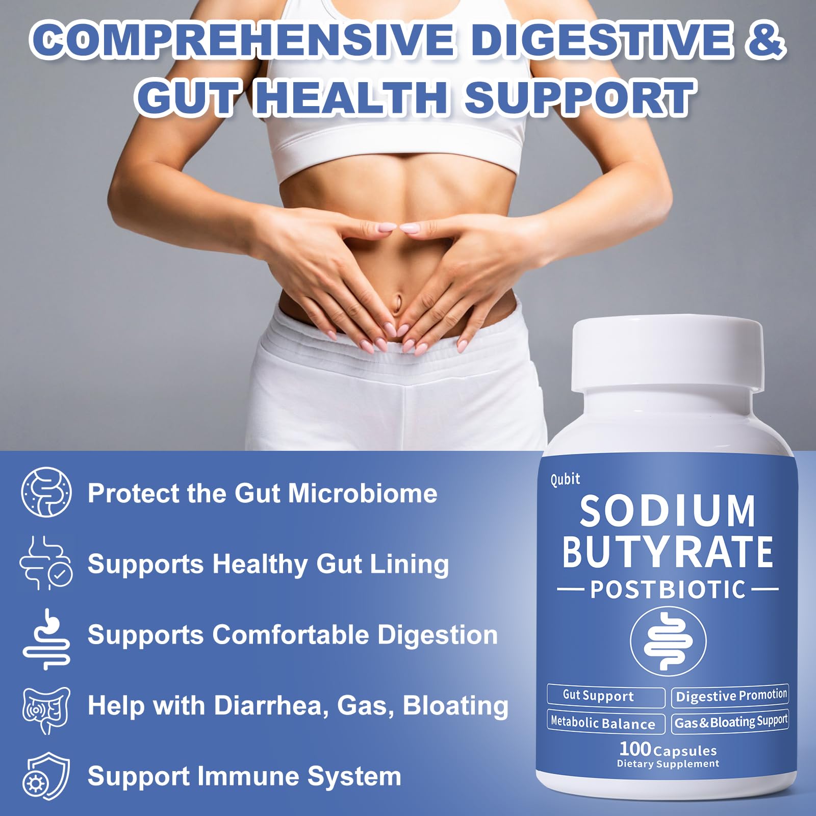 QUBIT Sodium Butyrate Prebiotic Capsules side view