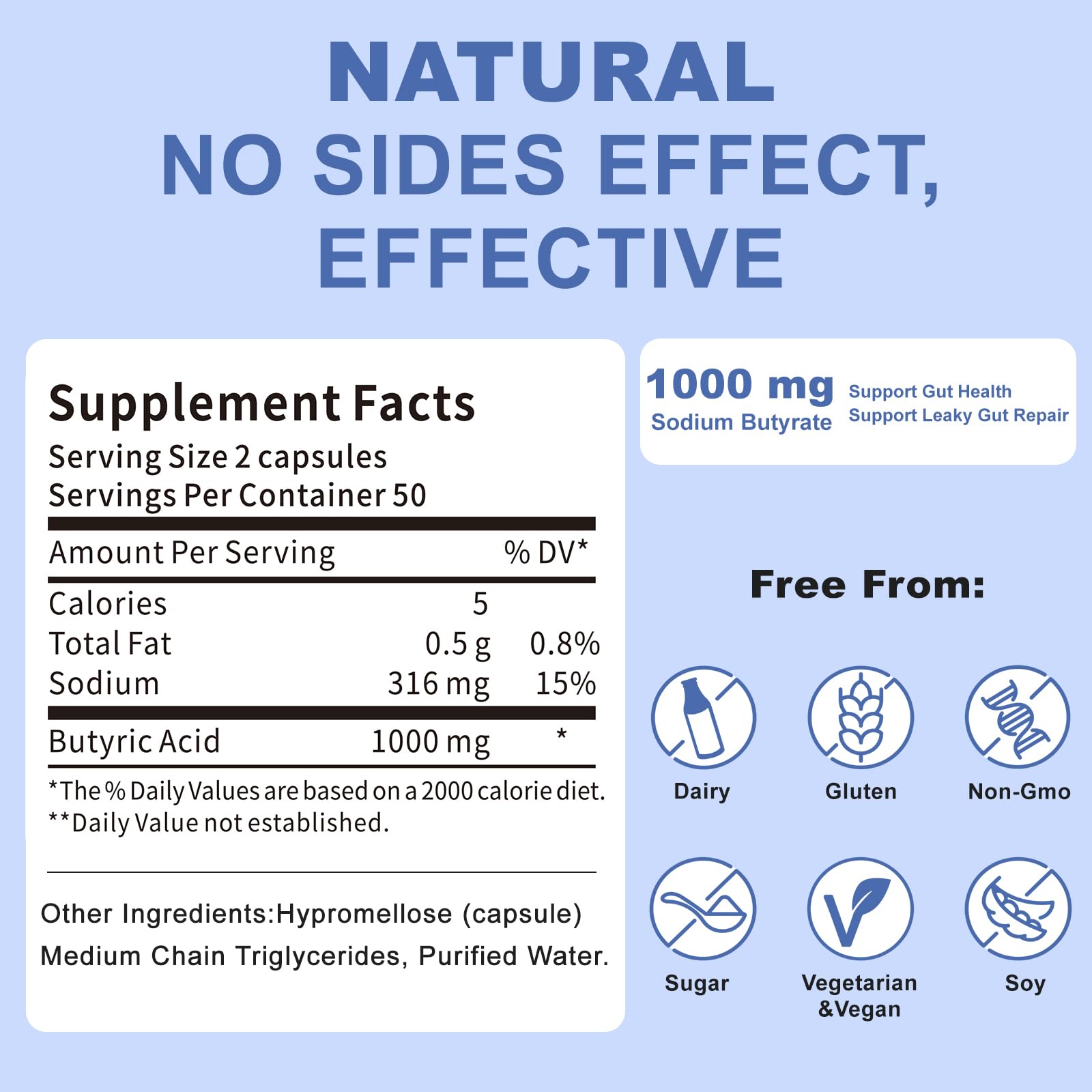 QUBIT Sodium Butyrate Prebiotic Capsules with measuring spoon