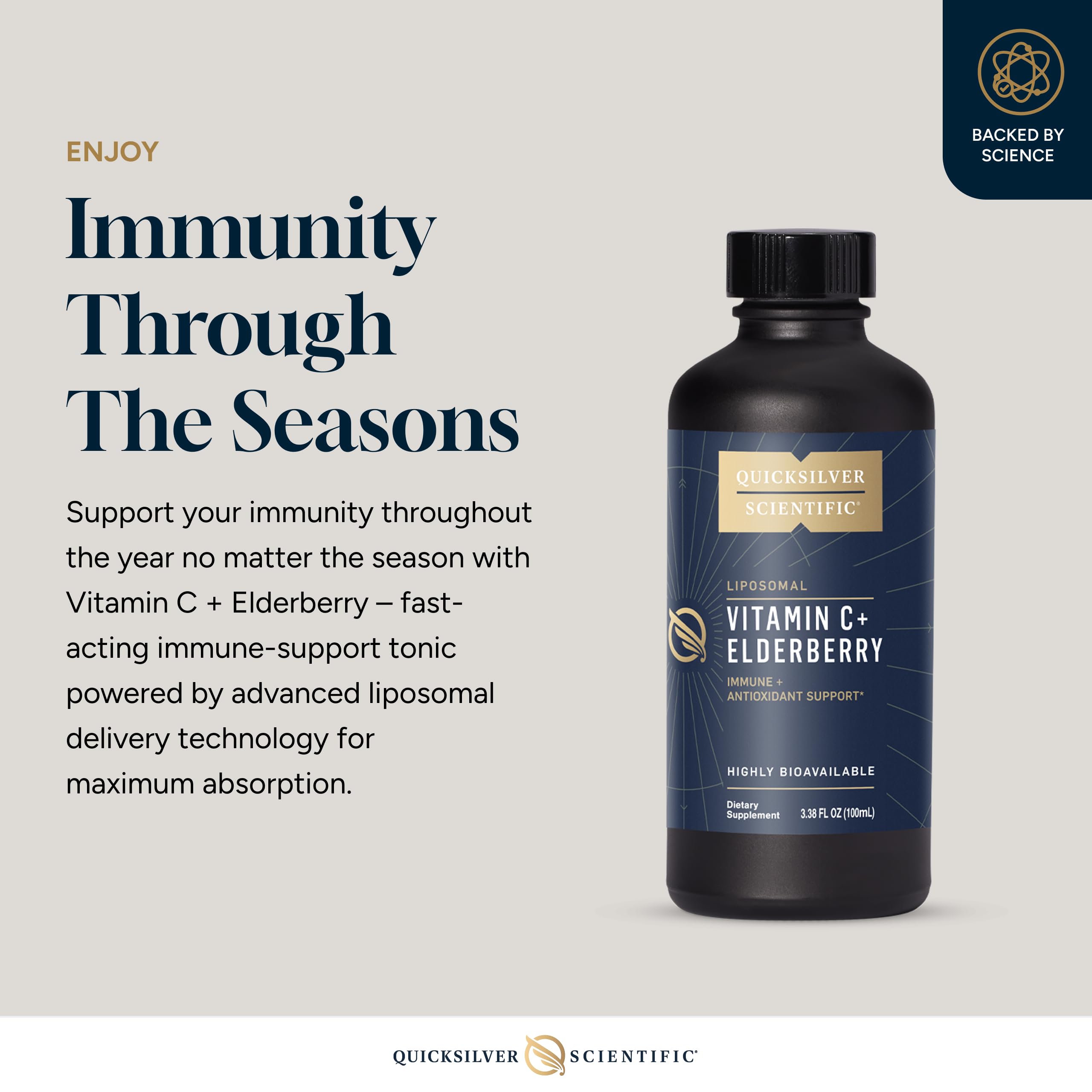 Quicksilver Scientific Liposomal Vitamin C + Elderberry 240g label close-up