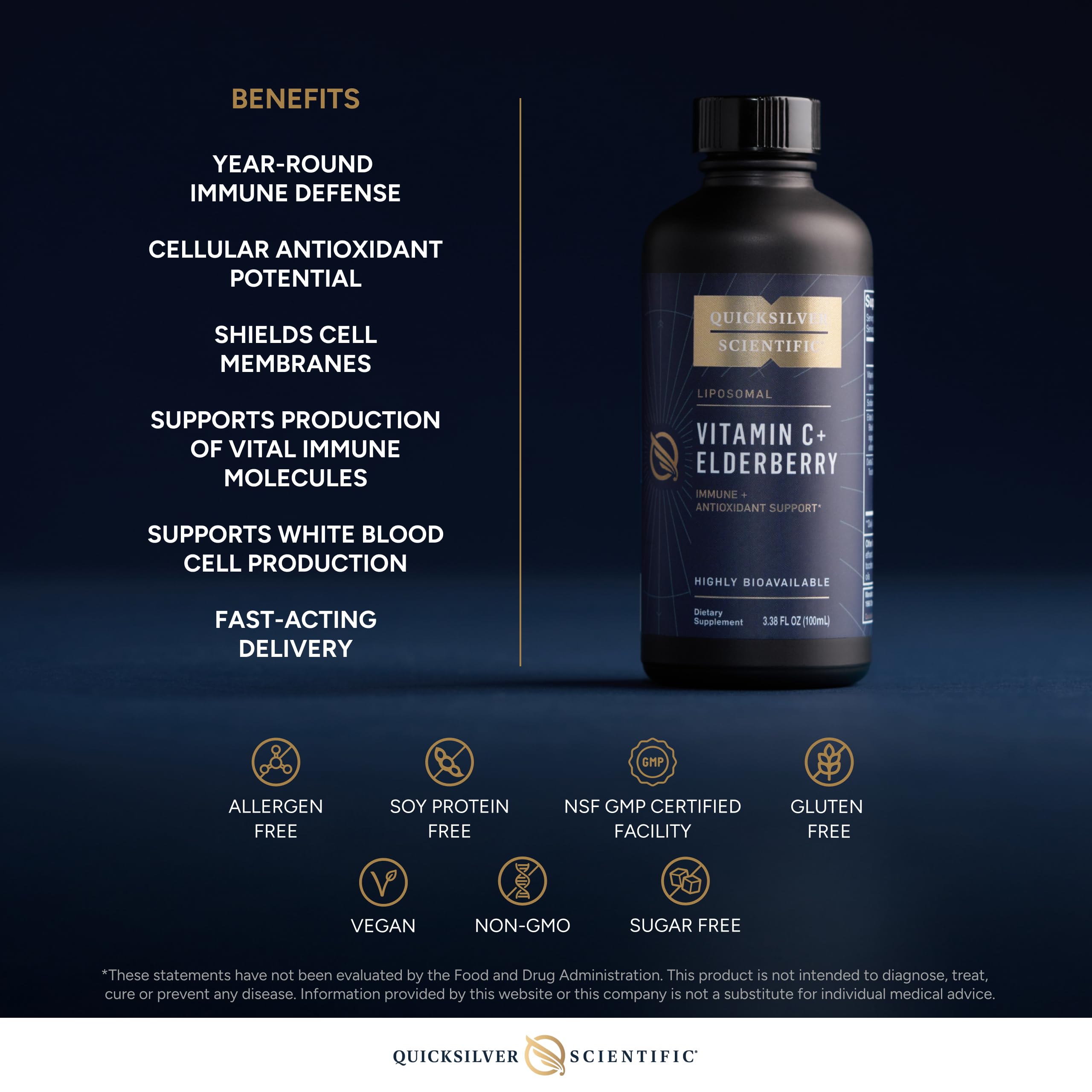 Quicksilver Scientific Liposomal Vitamin C + Elderberry 240g with dropper